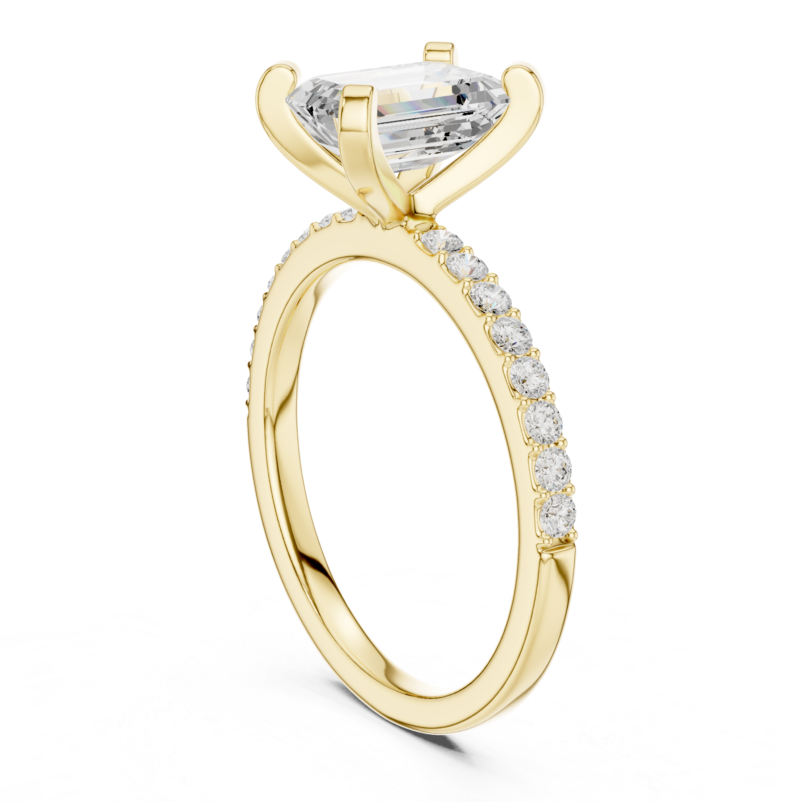 Petite Emerald Cut Diamond Ring with Pavé Band