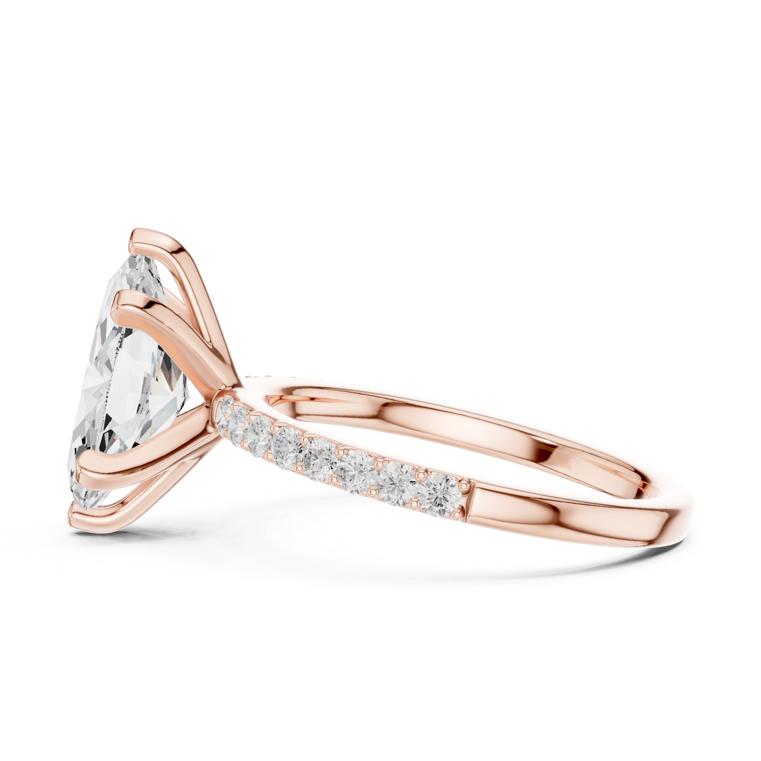 Petite Marquise Cut Diamond Ring with Pavé Band