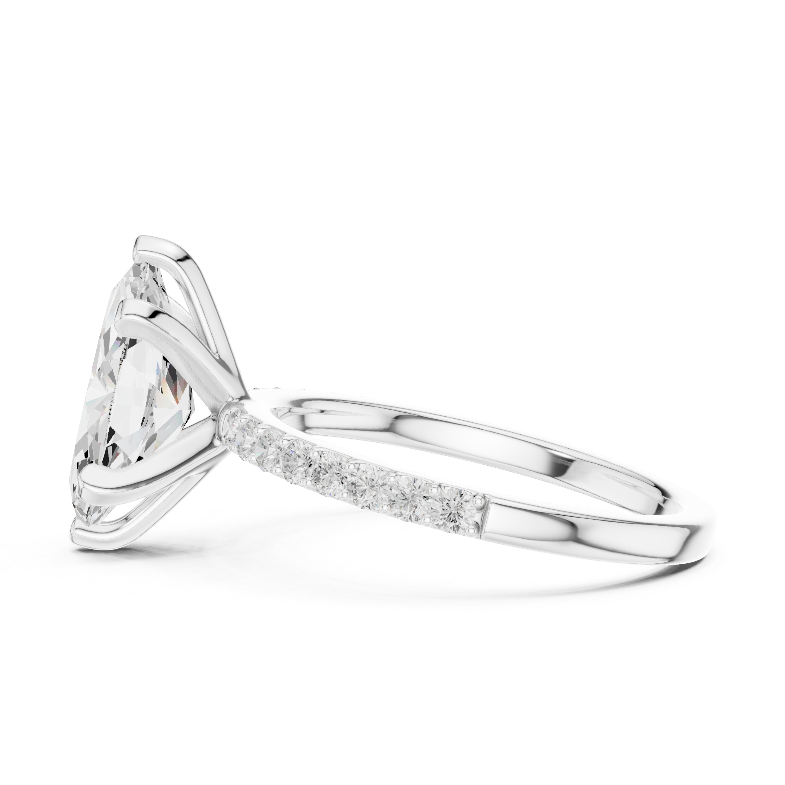 Petite Marquise Cut Diamond Ring with Pavé Band