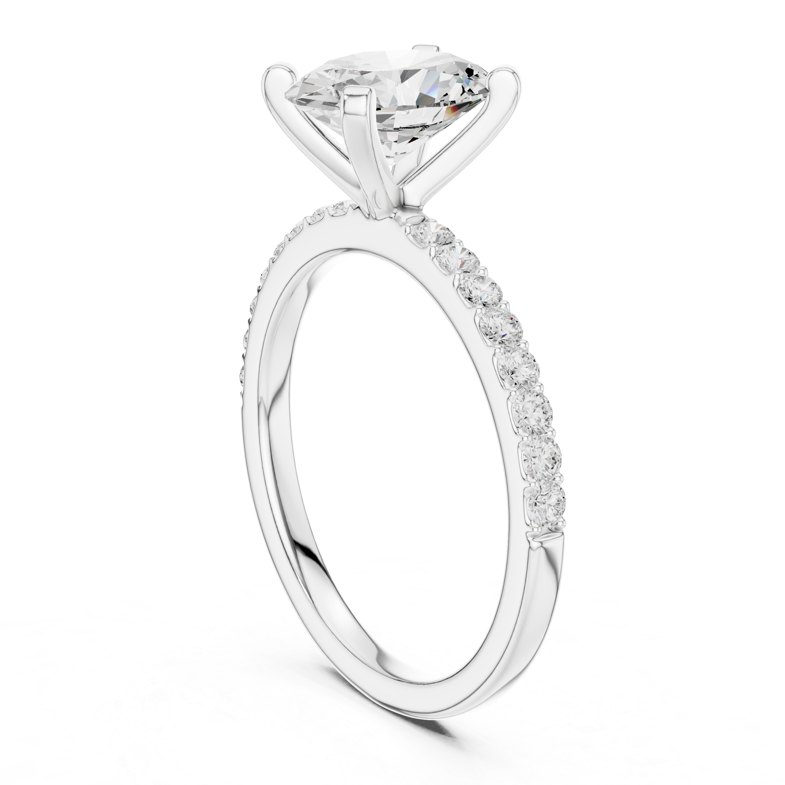 Petite Oval Cut Diamond Ring with Pavé Band