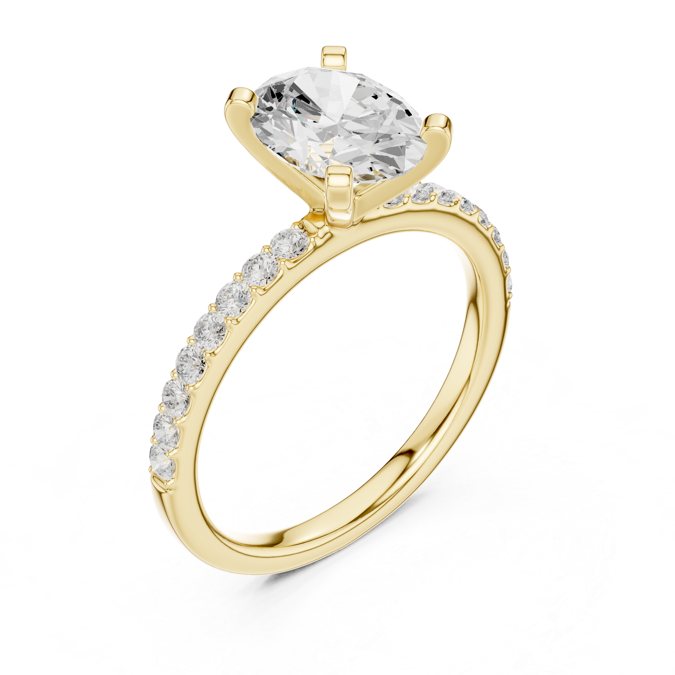 Petite Oval Cut Diamond Ring with Pavé Band
