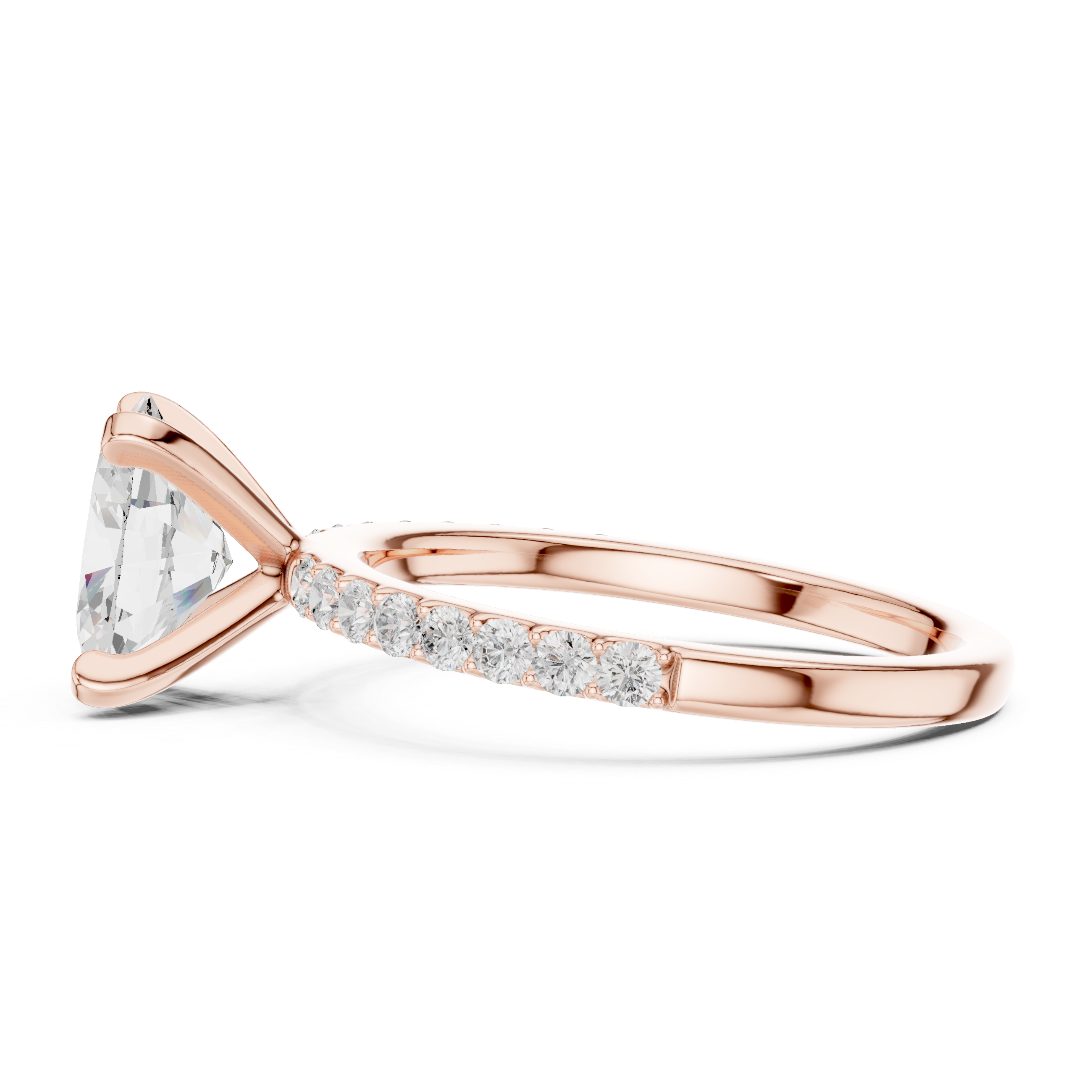 Petite Oval Cut Diamond Ring with Pavé Band