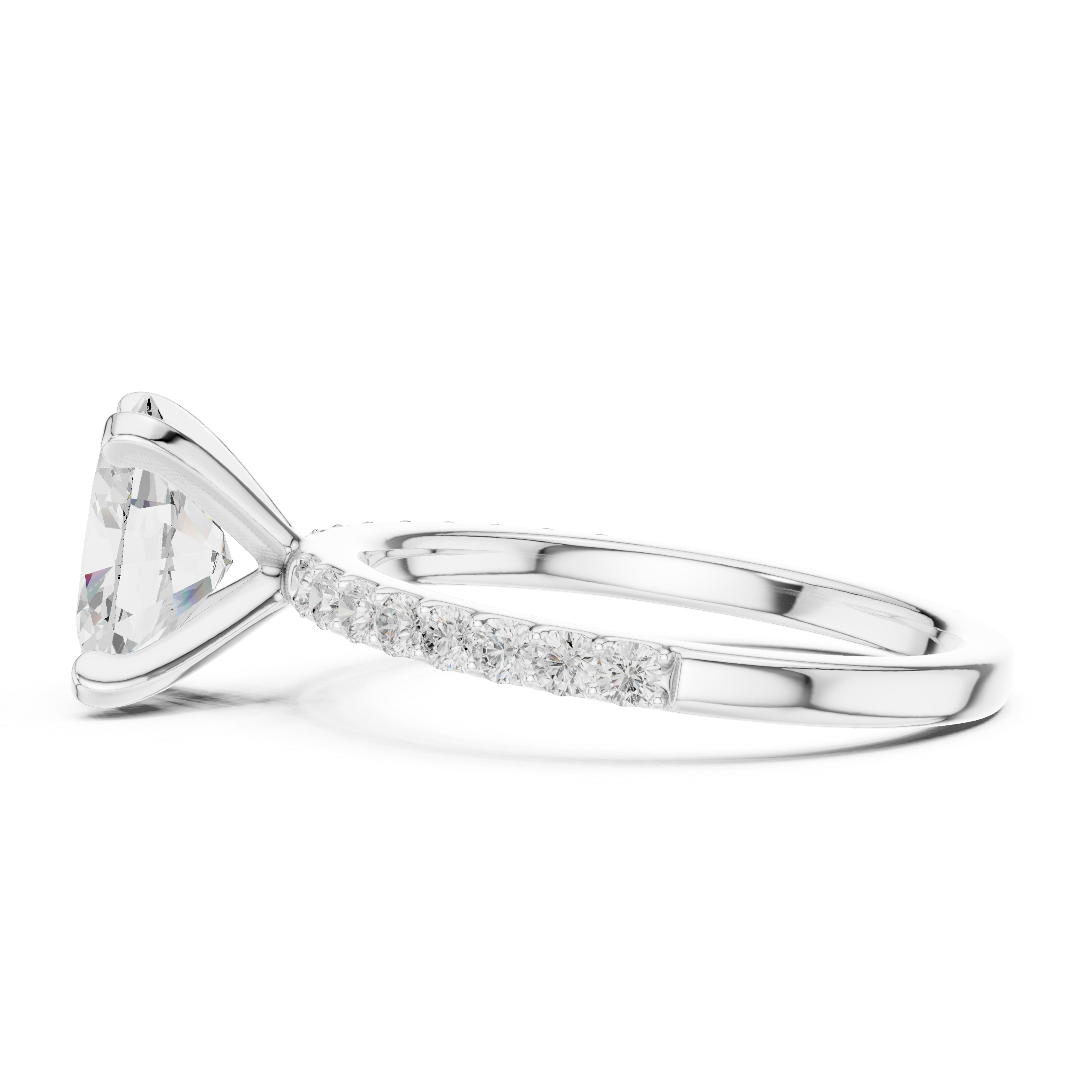 Petite Oval Cut Diamond Ring with Pavé Band