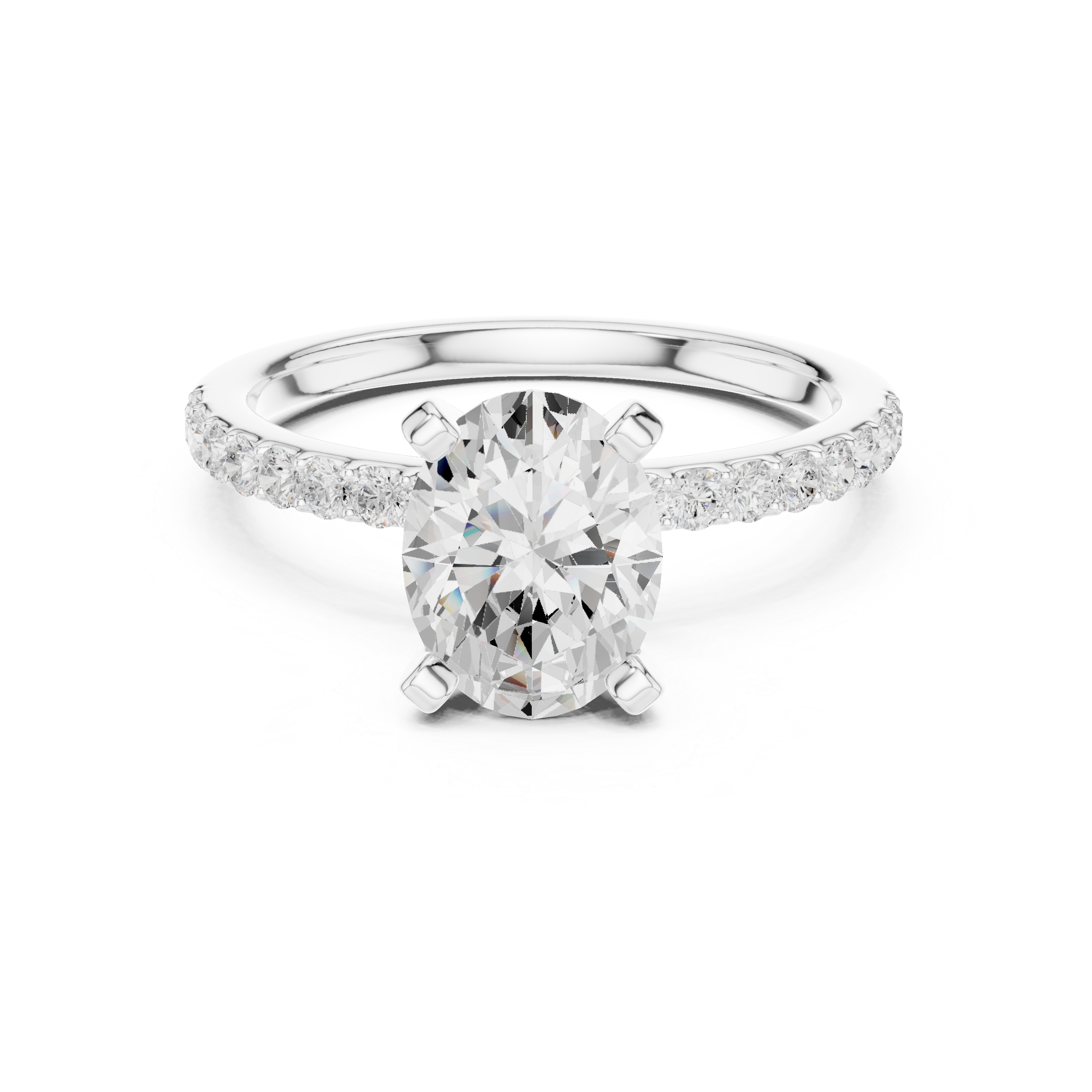 Petite Oval Cut Diamond Ring with Pavé Band