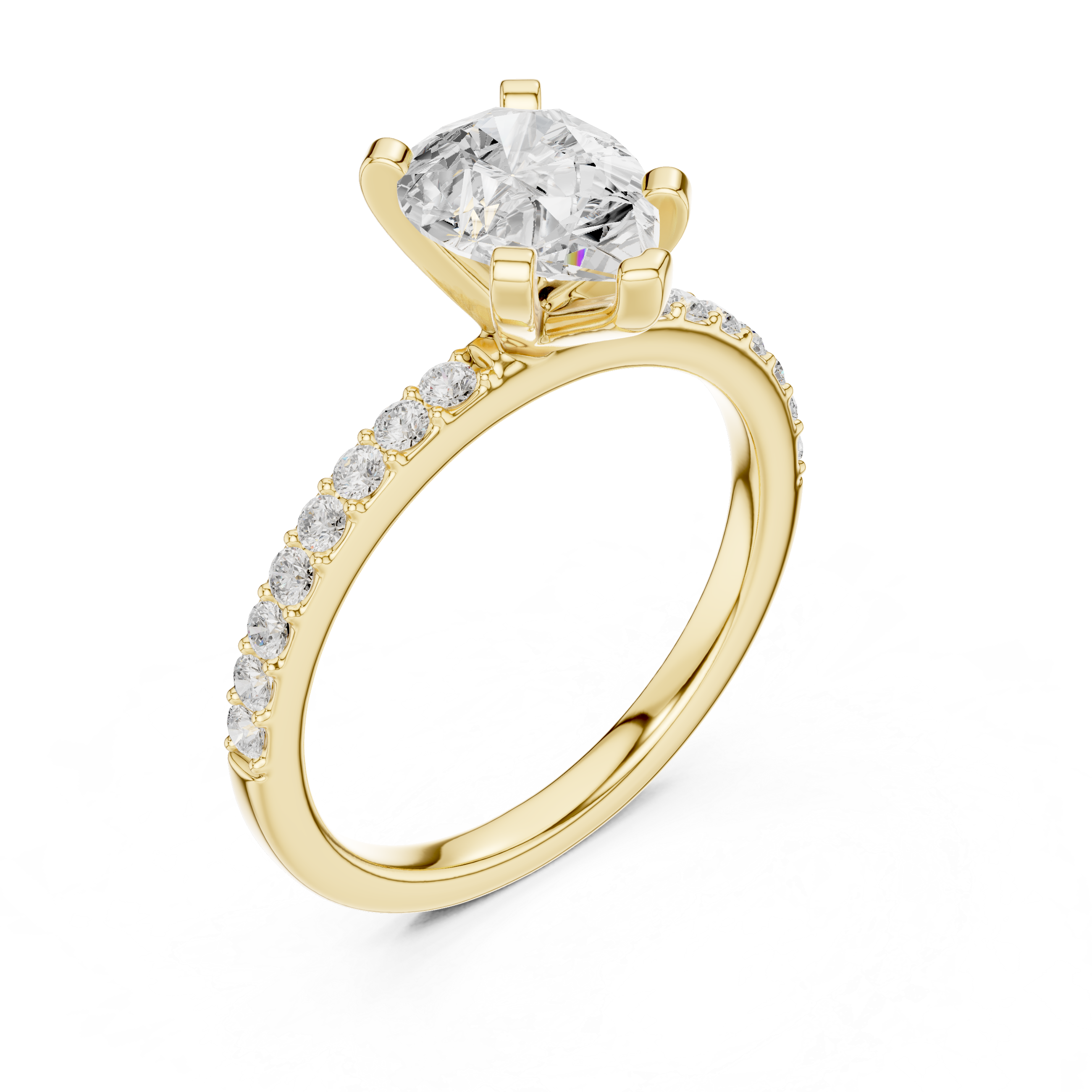 Petite Pear Cut Diamond Ring with Pavé Band