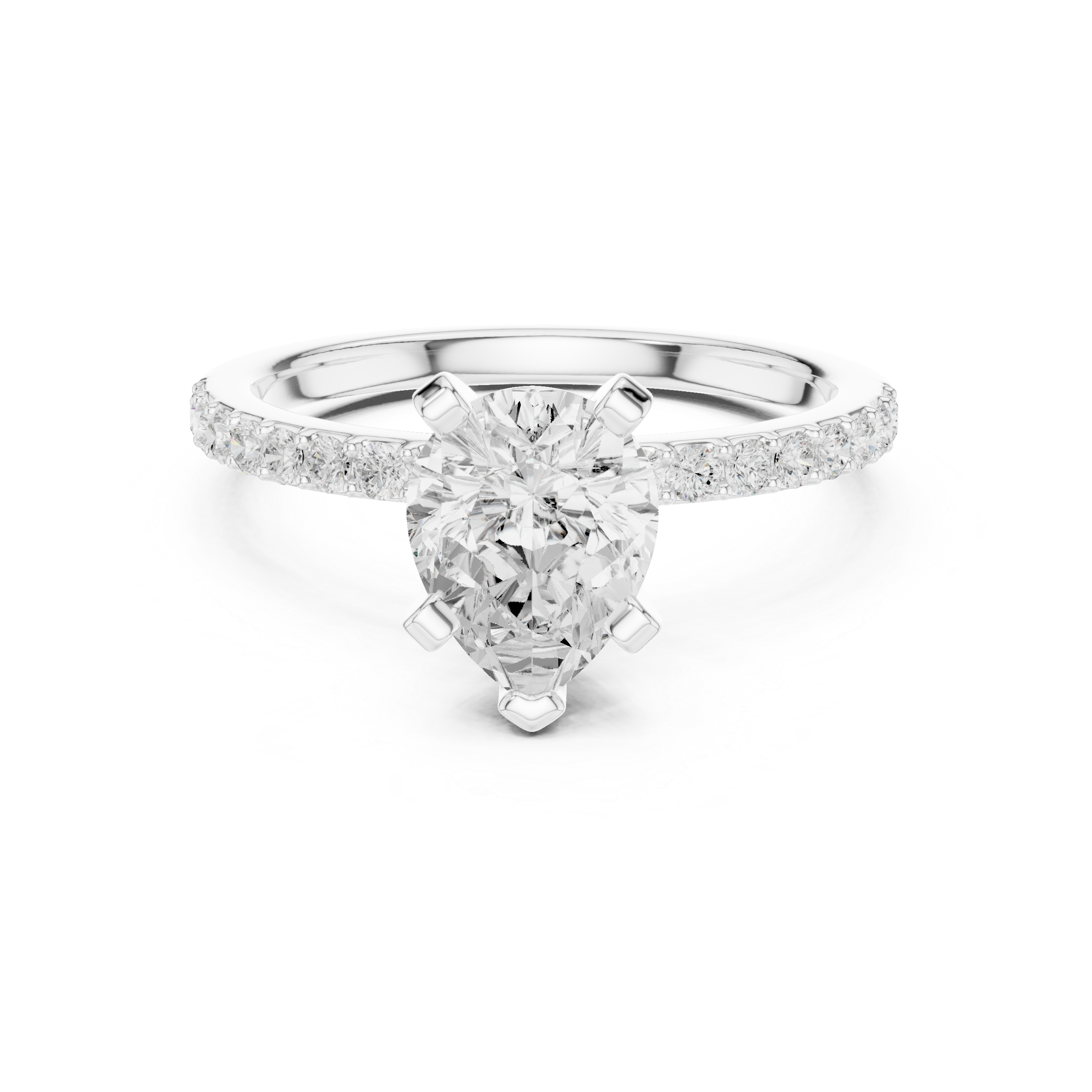 Petite Pear Cut Diamond Ring with Pavé Band