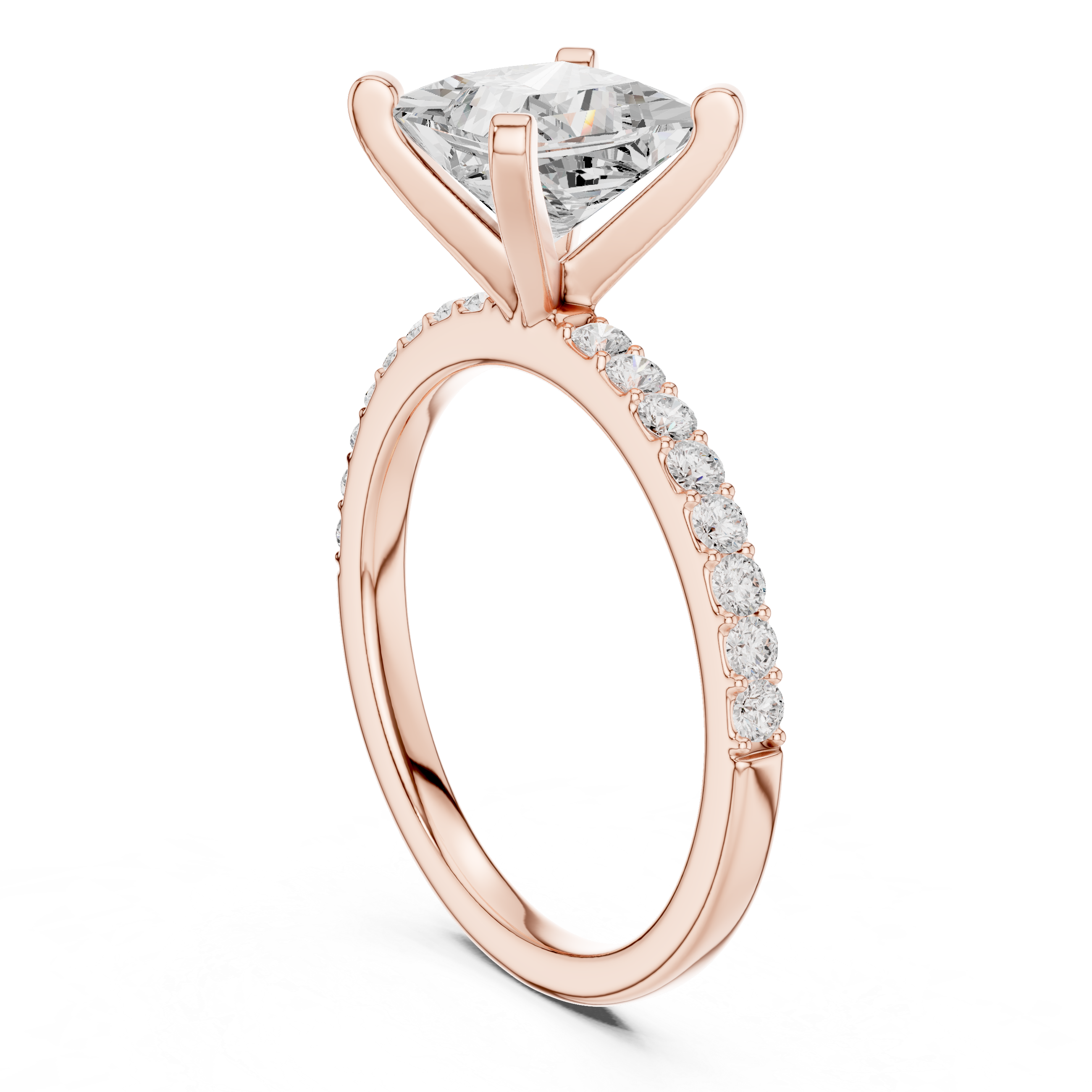 Princess Cut Diamond Engagement Ring with Pavé Band