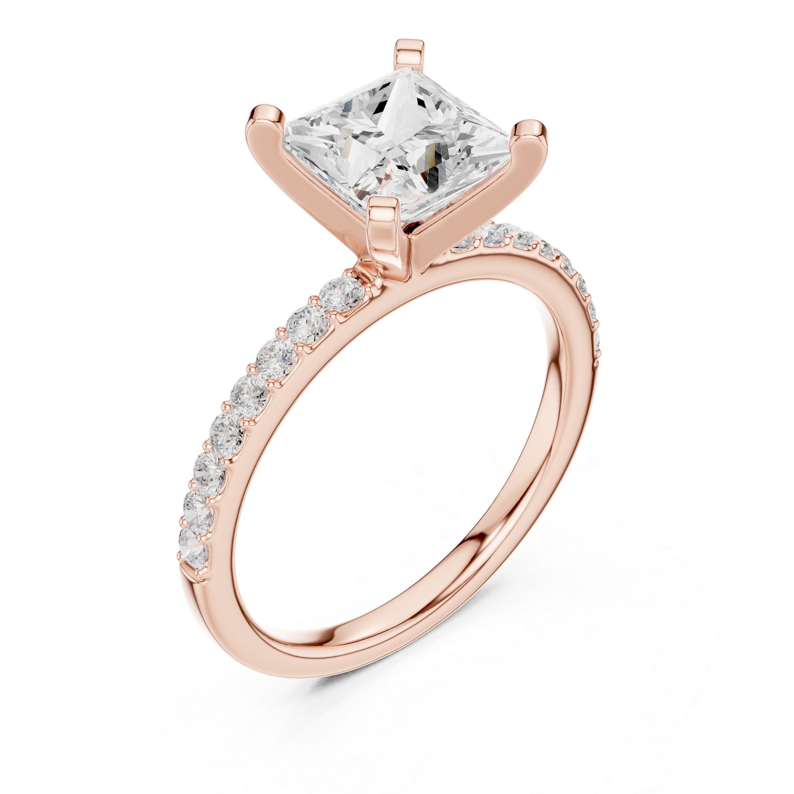 Princess Cut Diamond Engagement Ring with Pavé Band