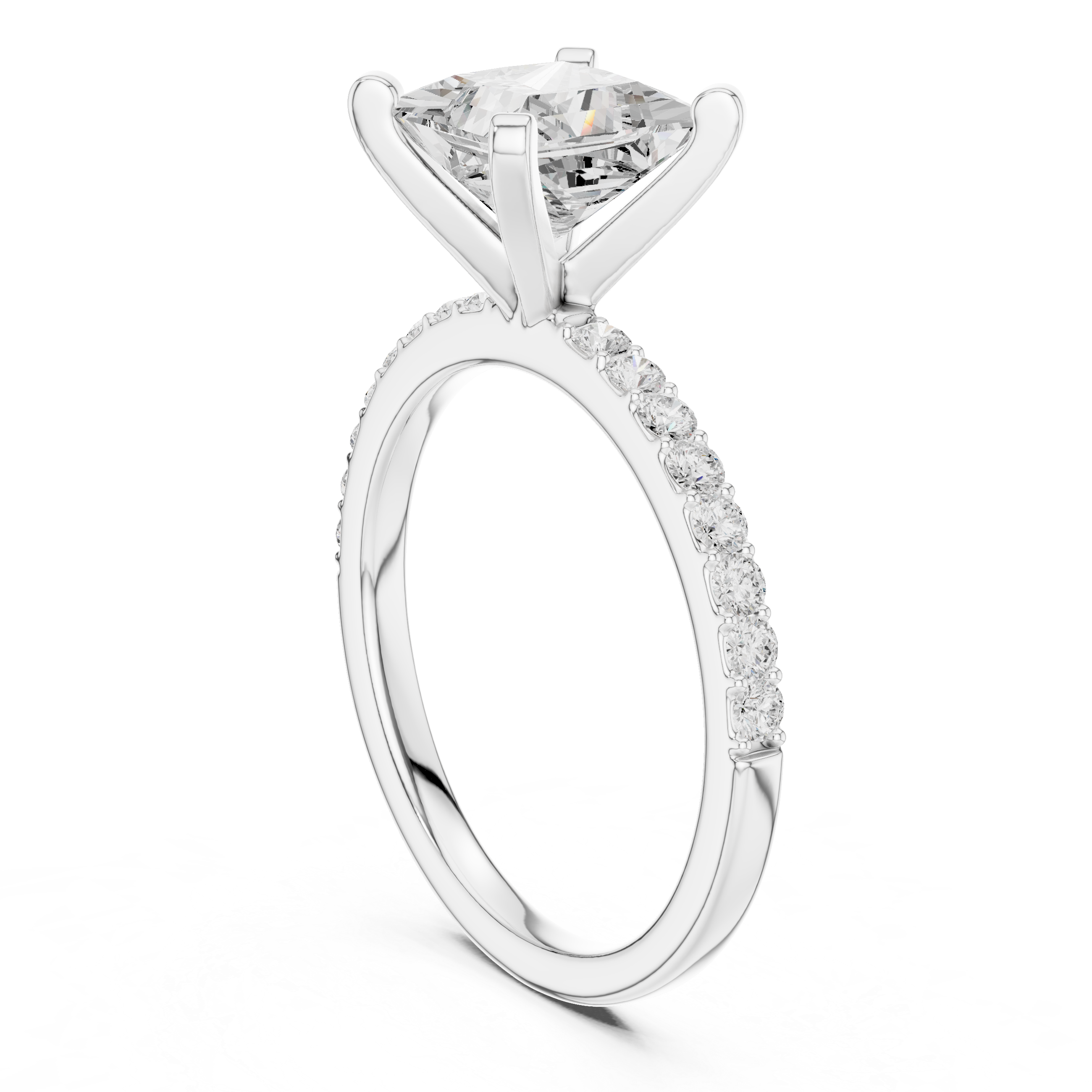 Princess Cut Diamond Engagement Ring with Pavé Band