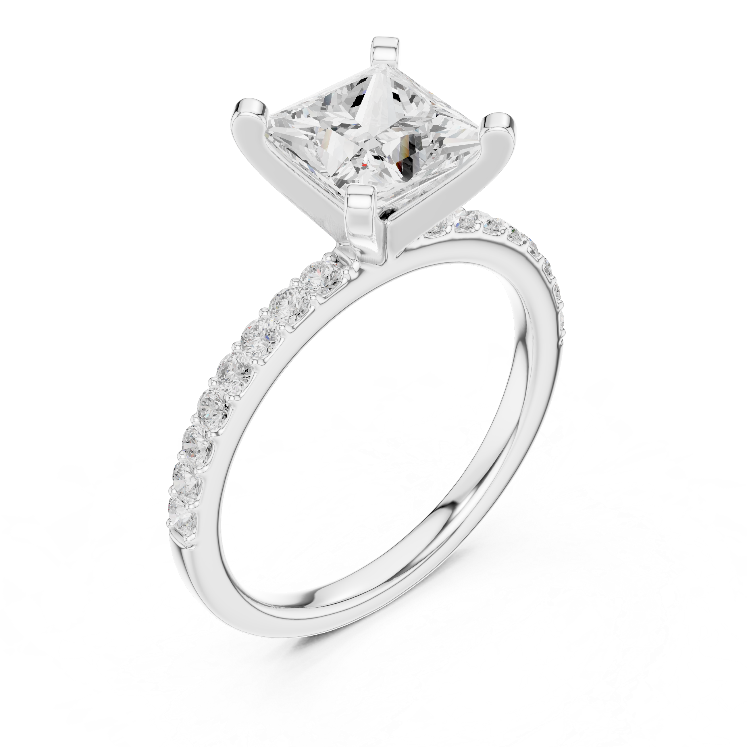 Princess Cut Diamond Engagement Ring with Pavé Band