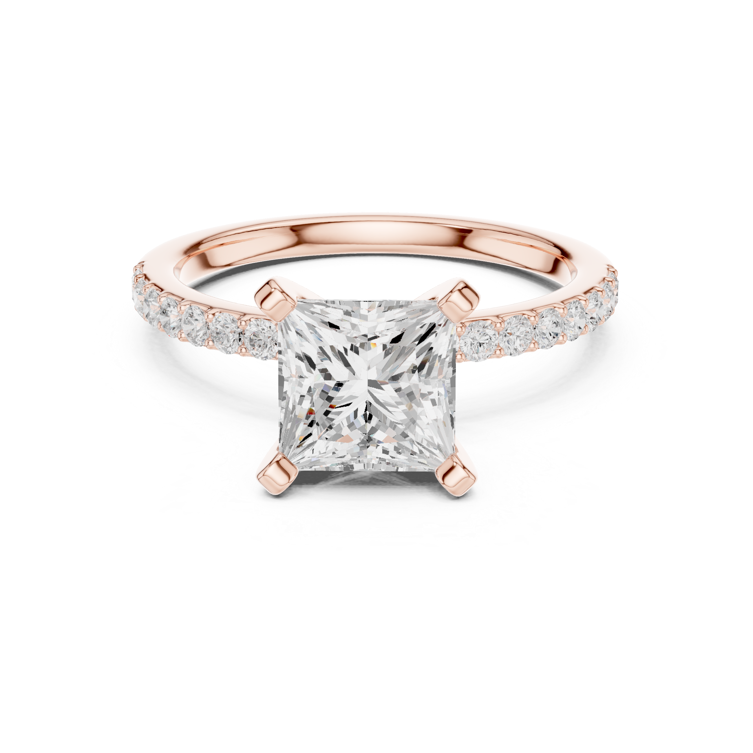 Princess Cut Diamond Engagement Ring with Pavé Band