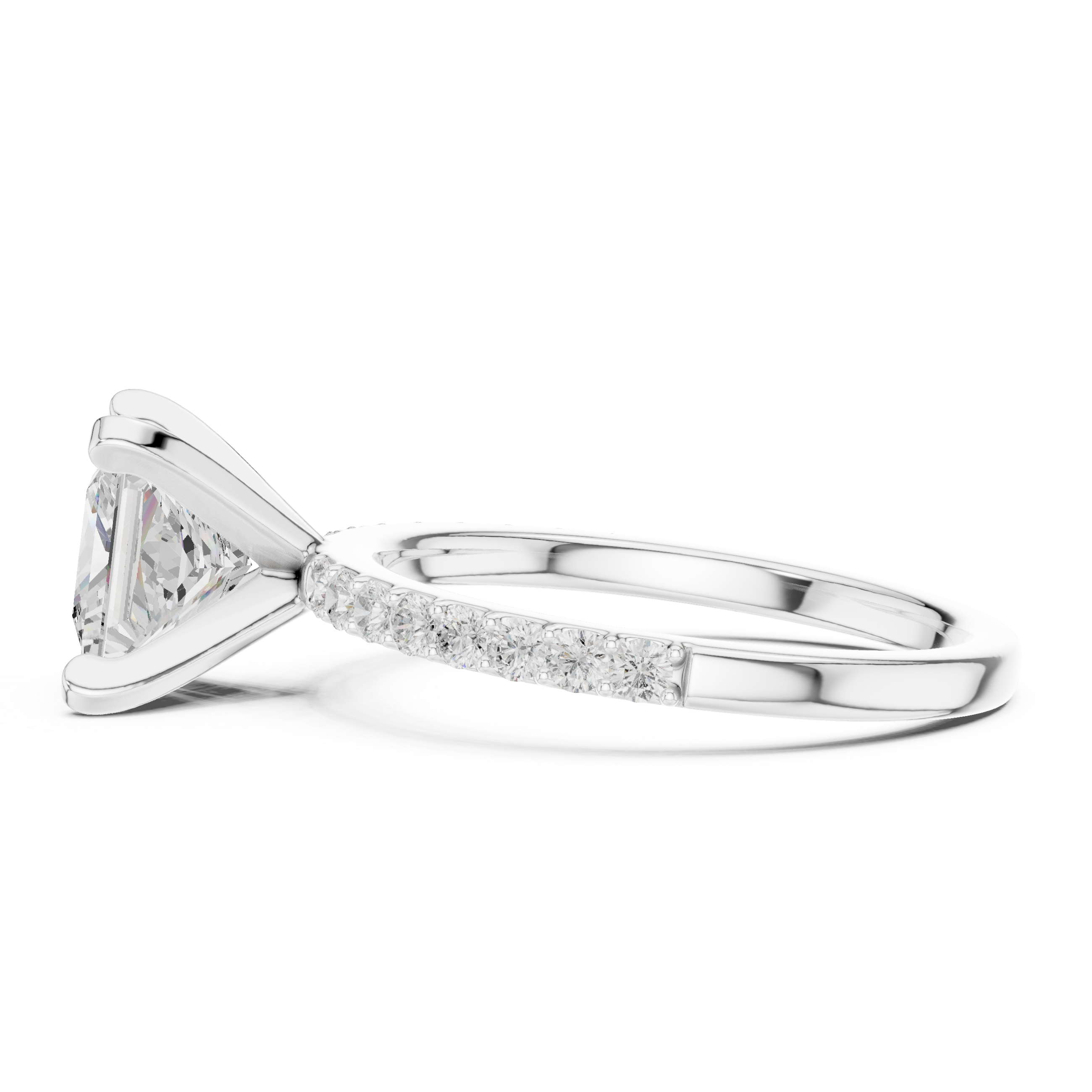 Princess Cut Diamond Engagement Ring with Pavé Band