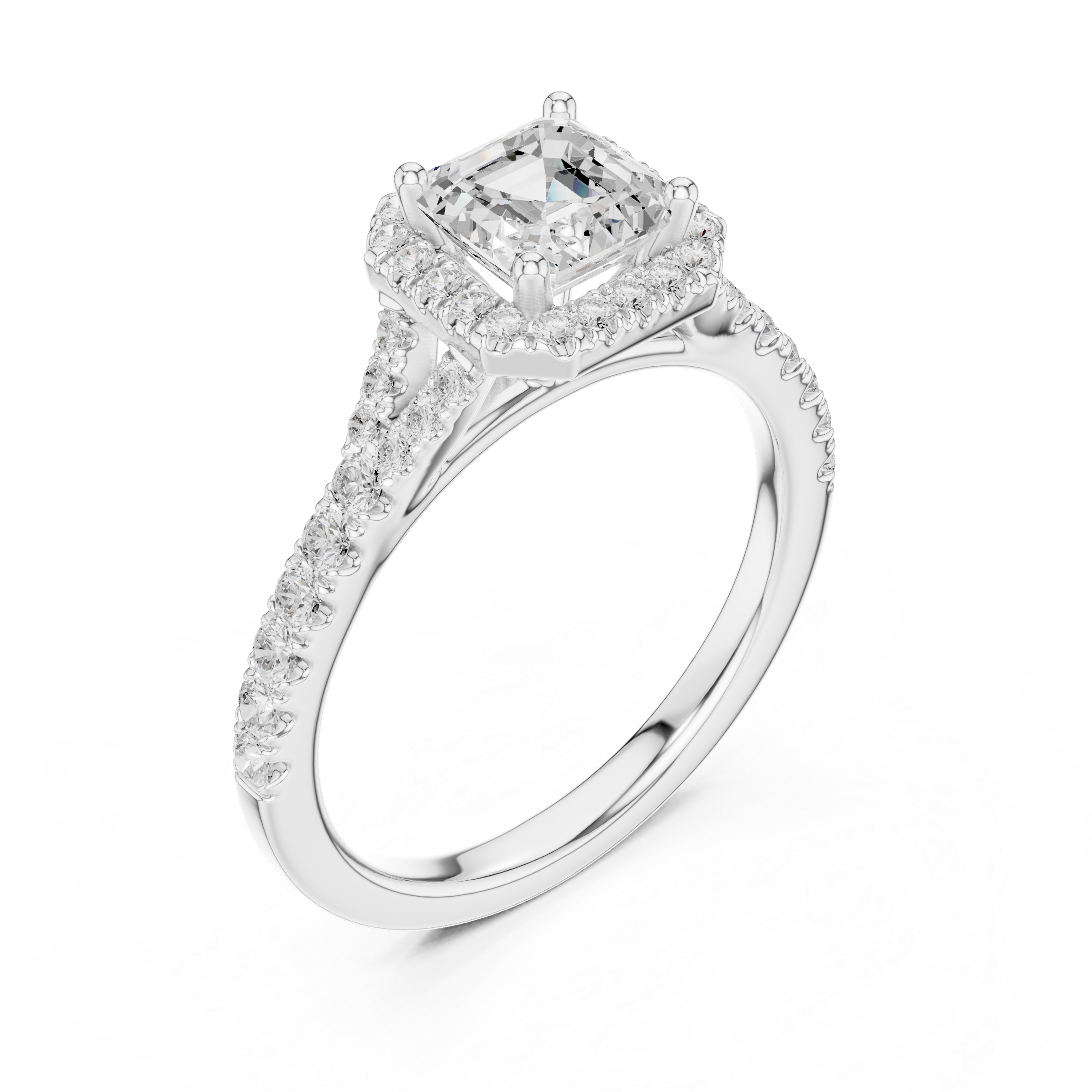 Asscher Cut Halo Diamond Ring – Pavé Band Elegant Statement Design