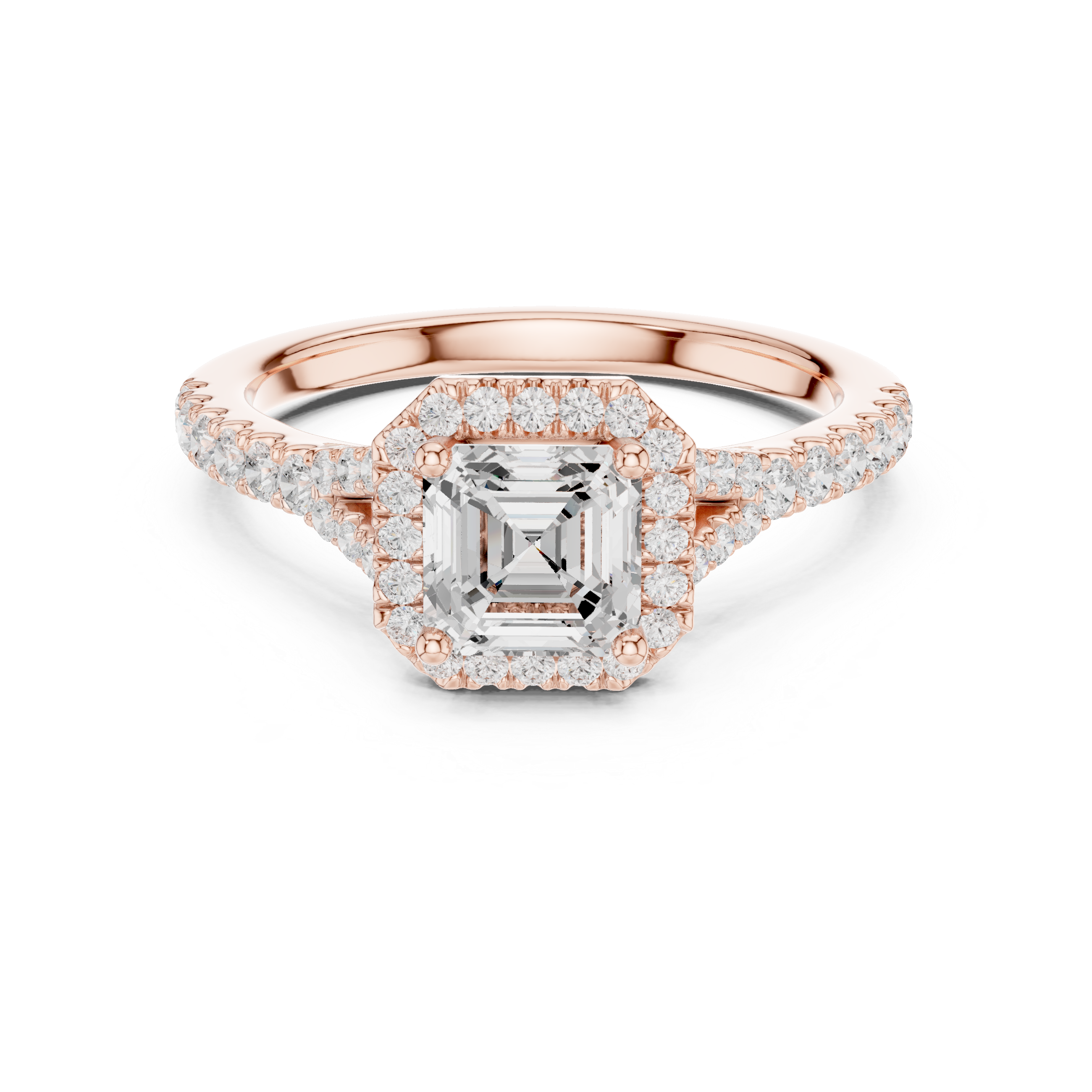 Asscher Cut Halo Diamond Ring – Pavé Band Elegant Statement Design