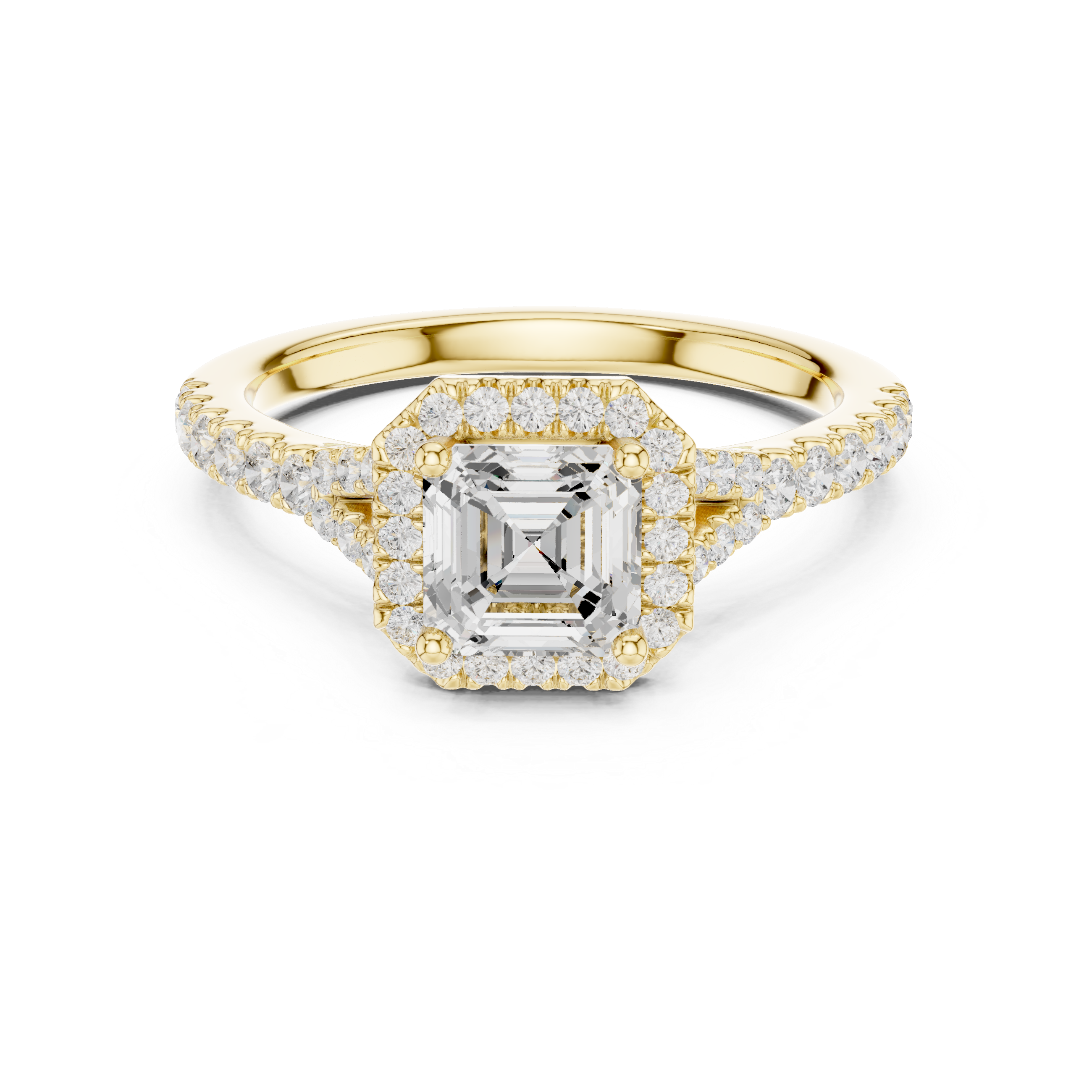 Asscher Cut Halo Diamond Ring – Pavé Band Elegant Statement Design