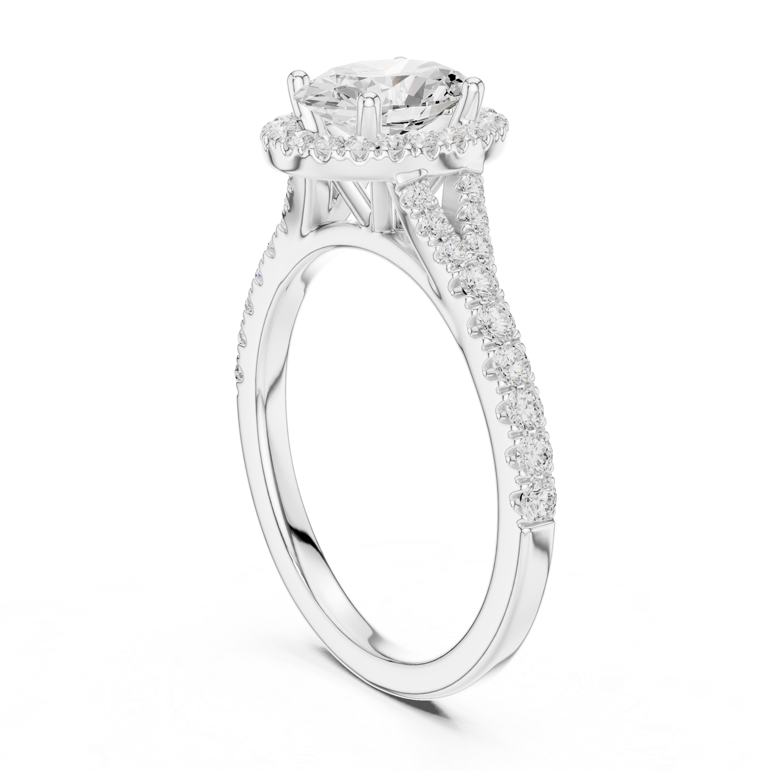 Oval Cut Halo Diamond Ring – Pavé Band Elegant Classic Design