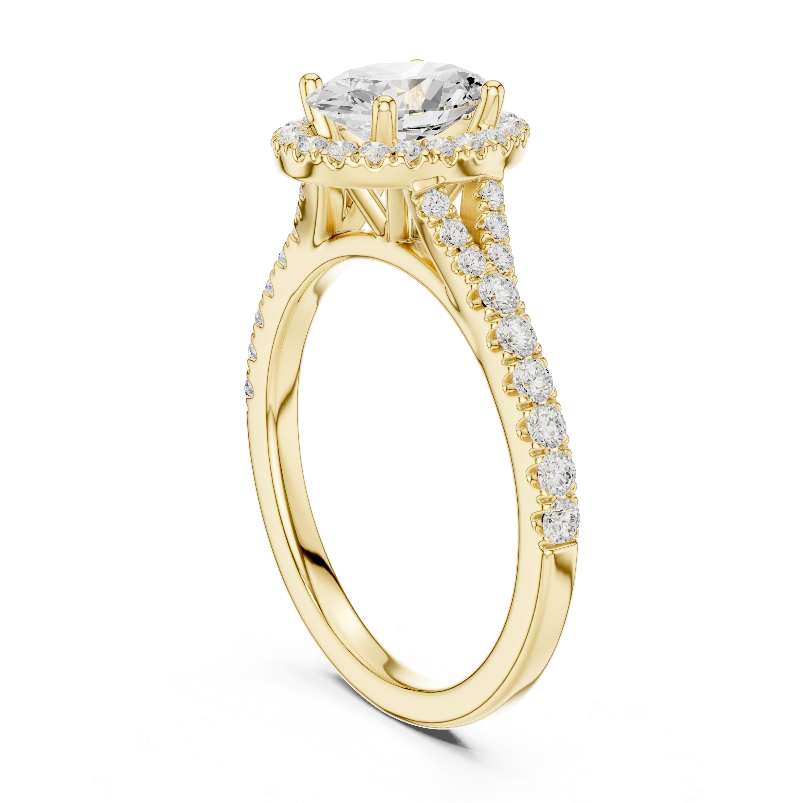 Oval Cut Halo Diamond Ring – Pavé Band Elegant Classic Design