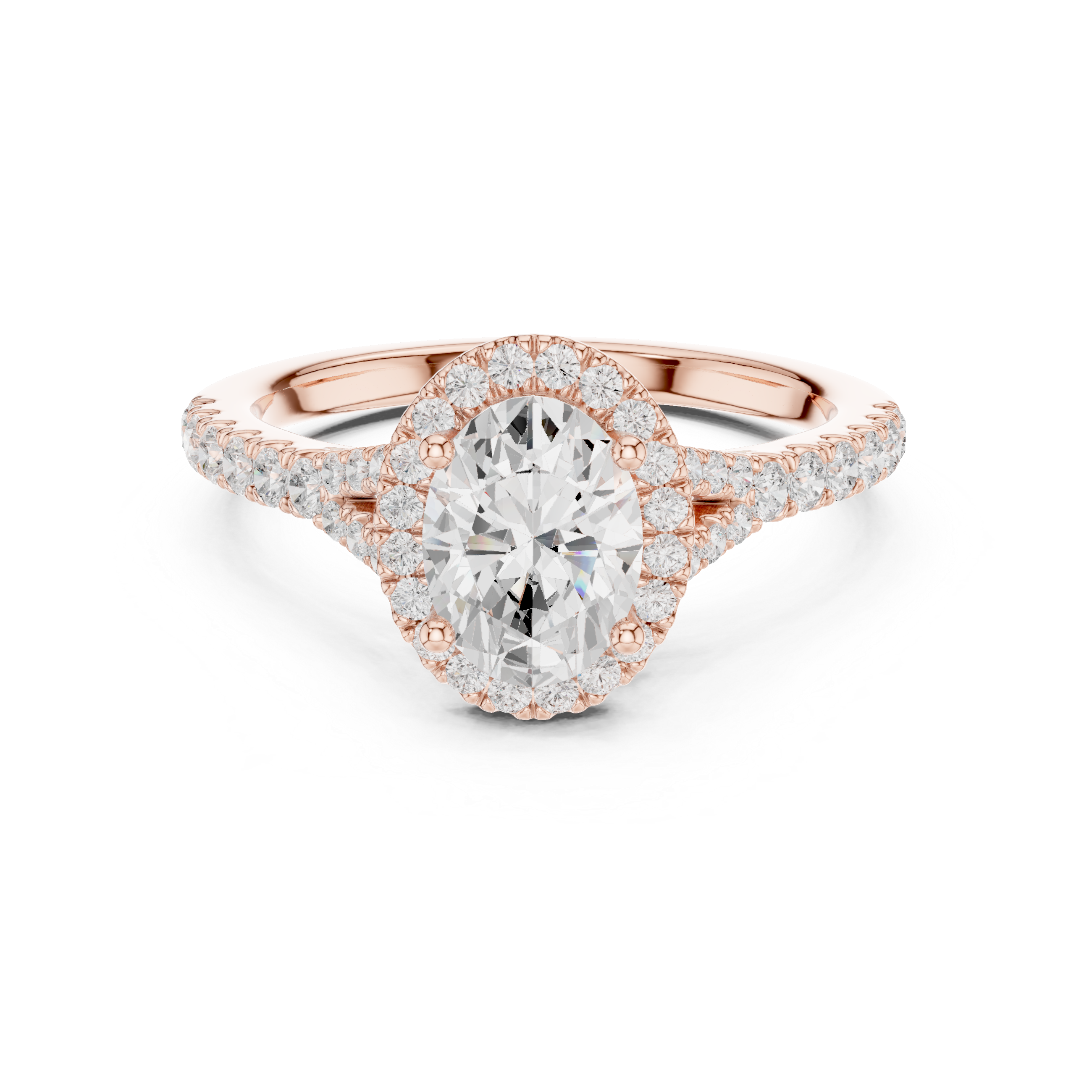 Oval Cut Halo Diamond Ring – Pavé Band Elegant Classic Design