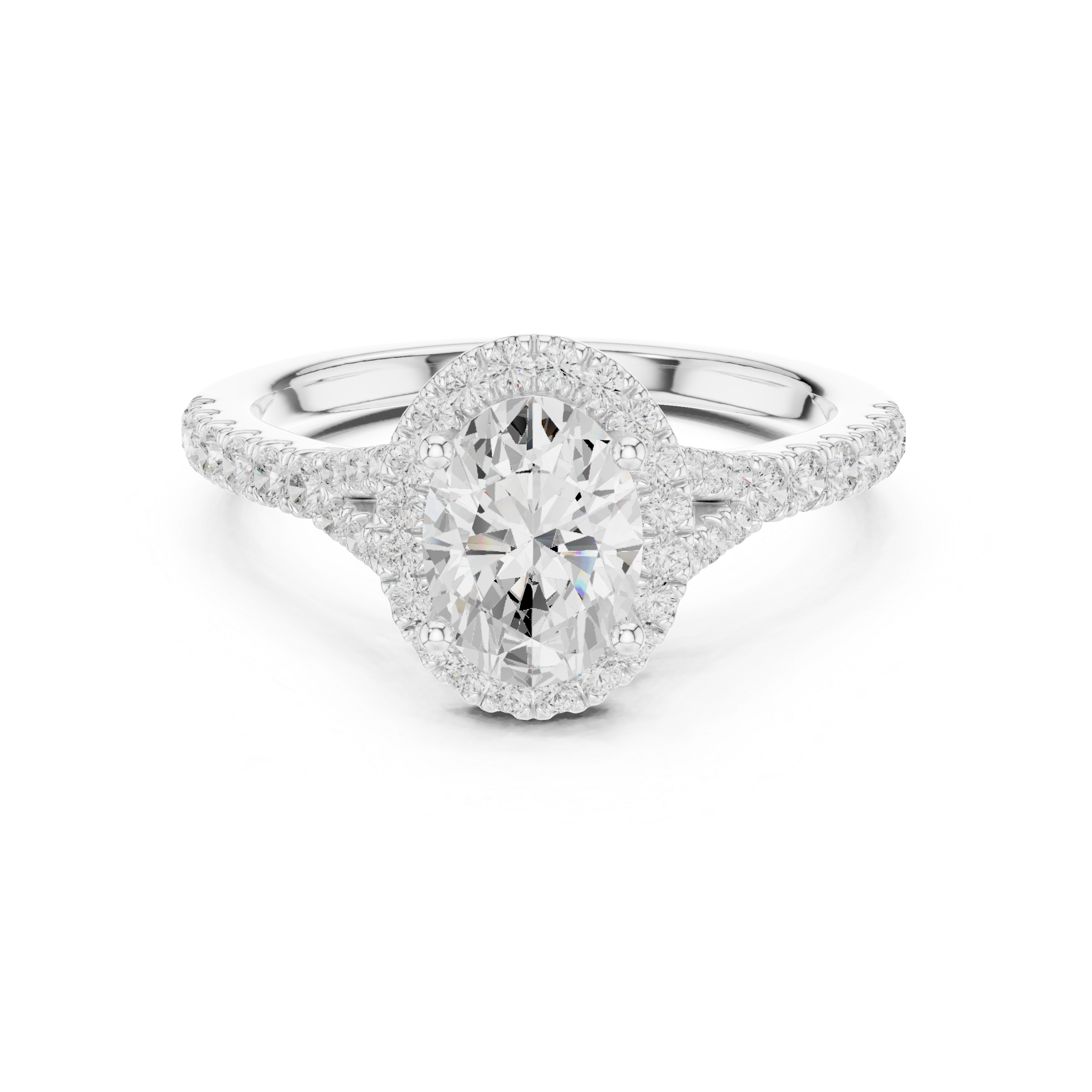 Oval Cut Halo Diamond Ring – Pavé Band Elegant Classic Design