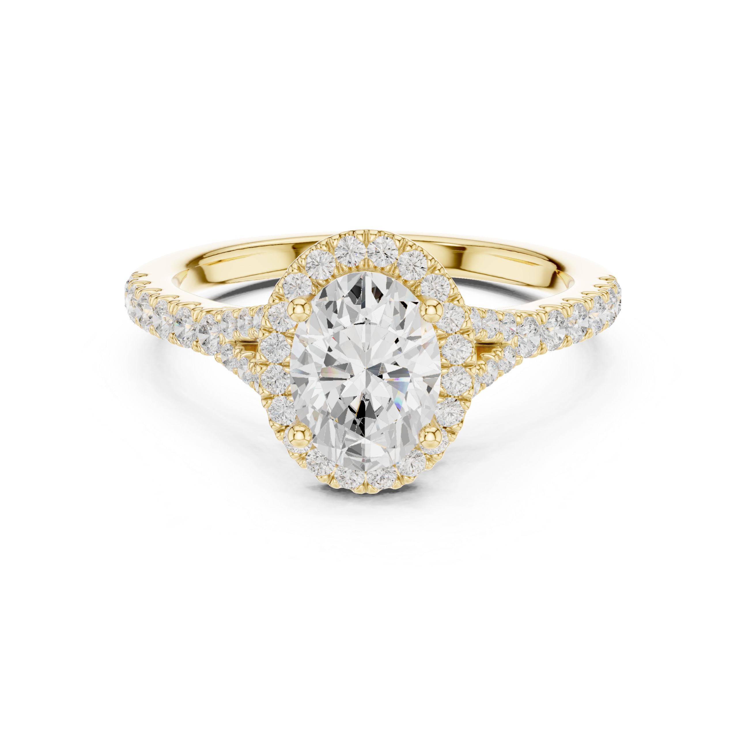 Oval Cut Halo Diamond Ring – Pavé Band Elegant Classic Design