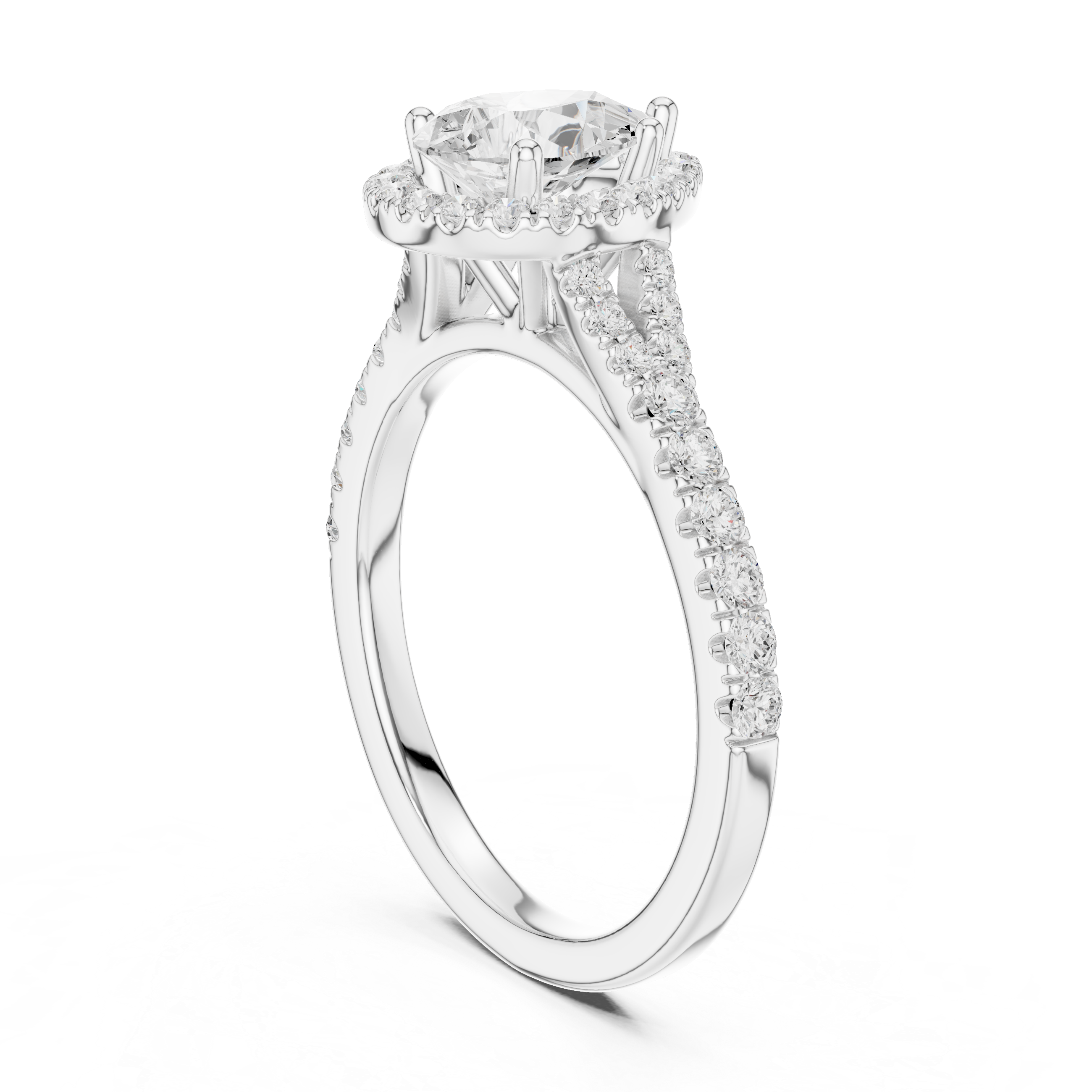 Pear Cut Halo Diamond Ring – Pavé Band Elegant Teardrop Design