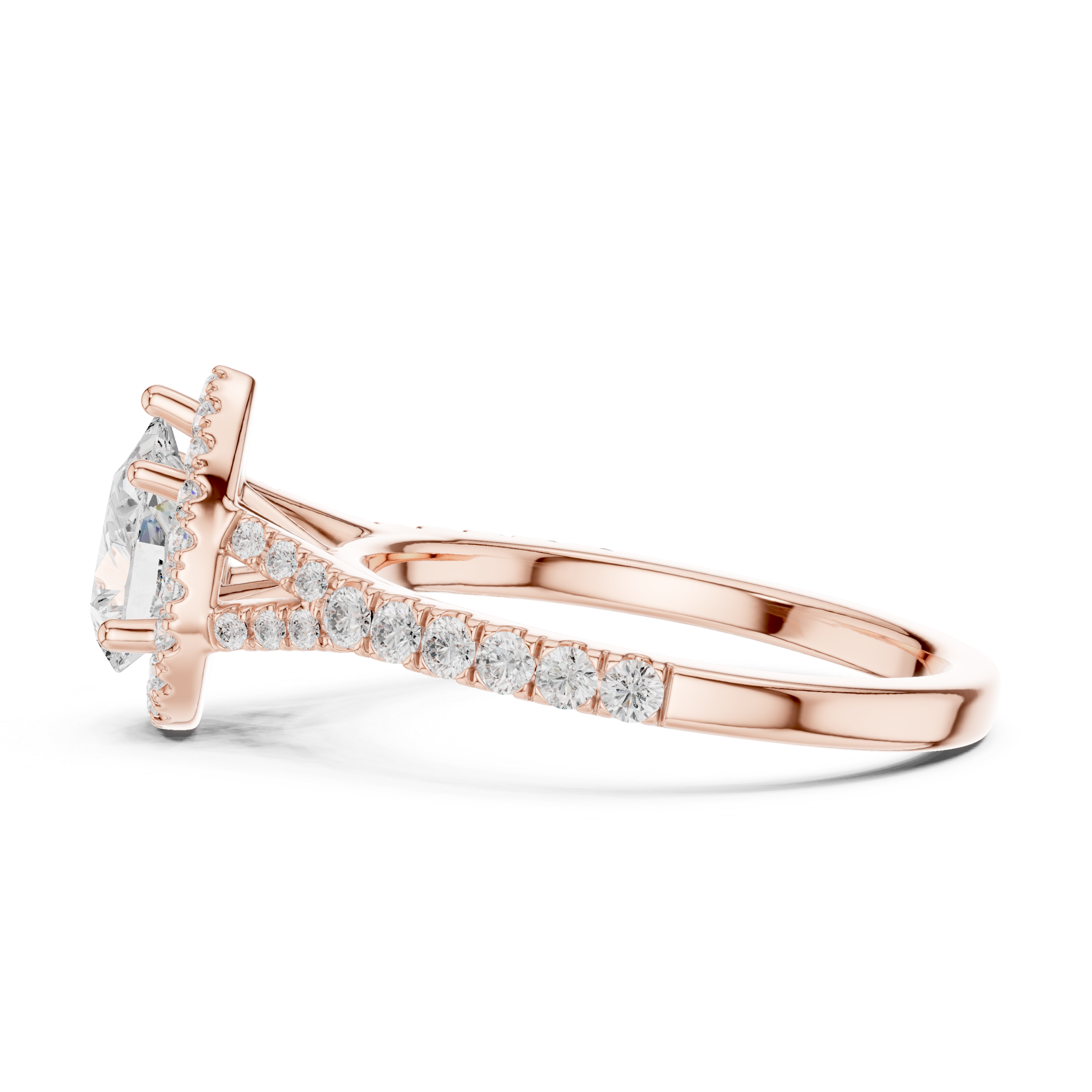 Pear Cut Halo Diamond Ring – Pavé Band Elegant Teardrop Design