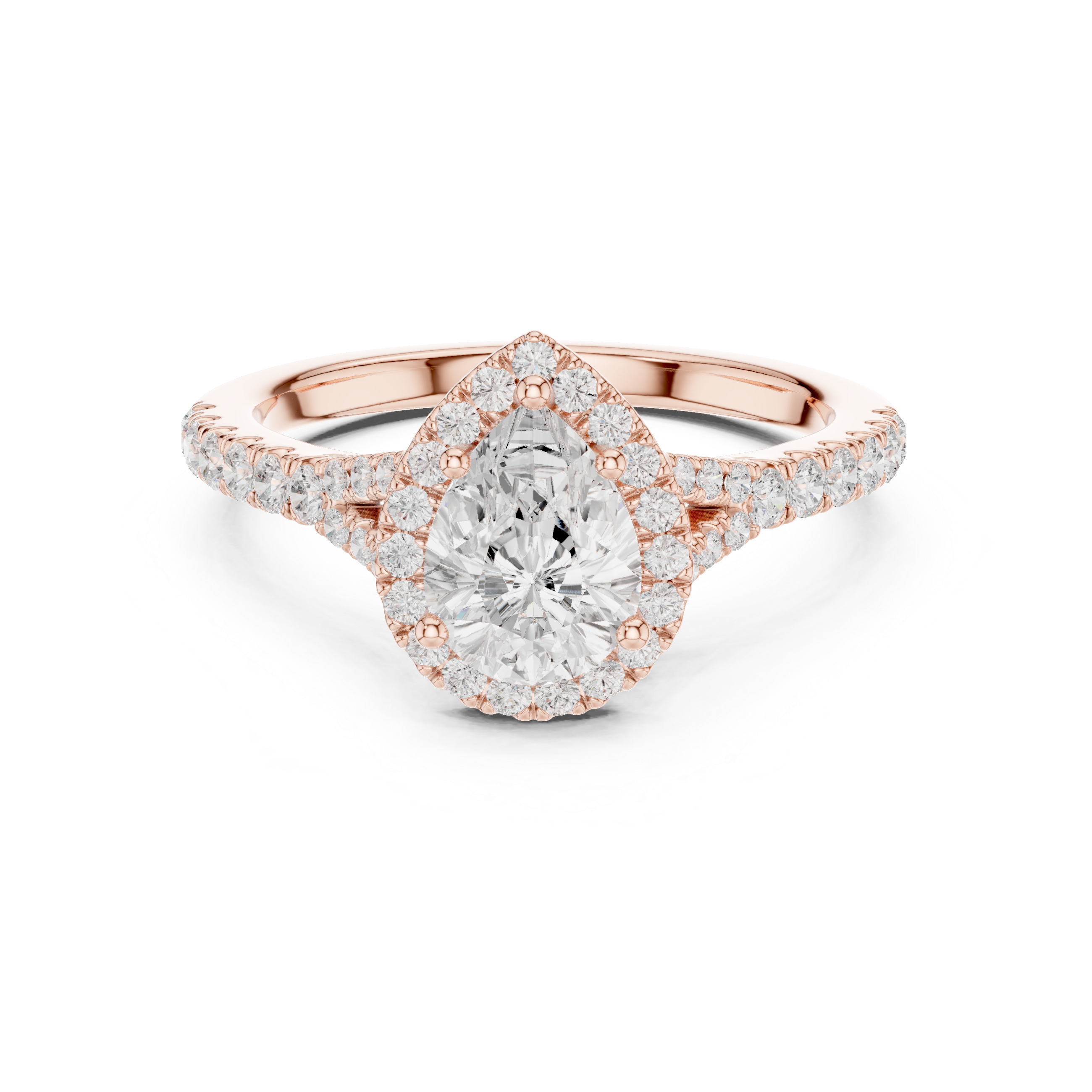 Pear Cut Halo Diamond Ring – Pavé Band Elegant Teardrop Design