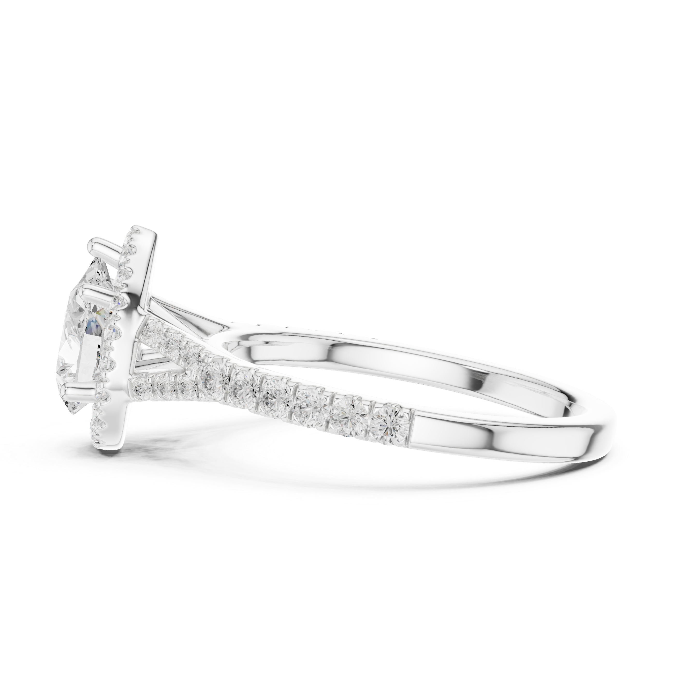 Pear Cut Halo Diamond Ring – Pavé Band Elegant Teardrop Design