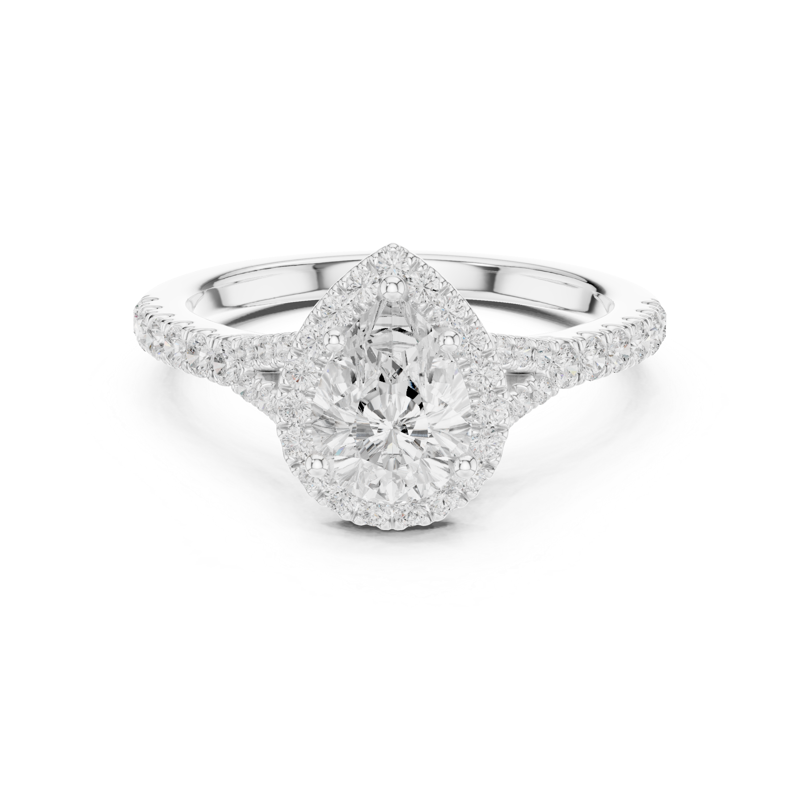 Pear Cut Halo Diamond Ring – Pavé Band Elegant Teardrop Design