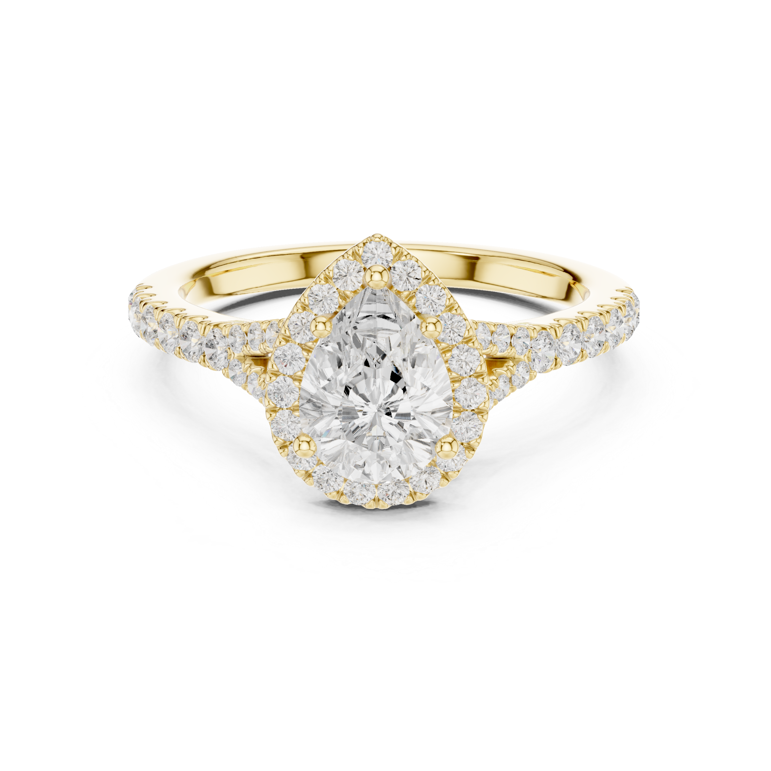 Pear Cut Halo Diamond Ring – Pavé Band Elegant Teardrop Design