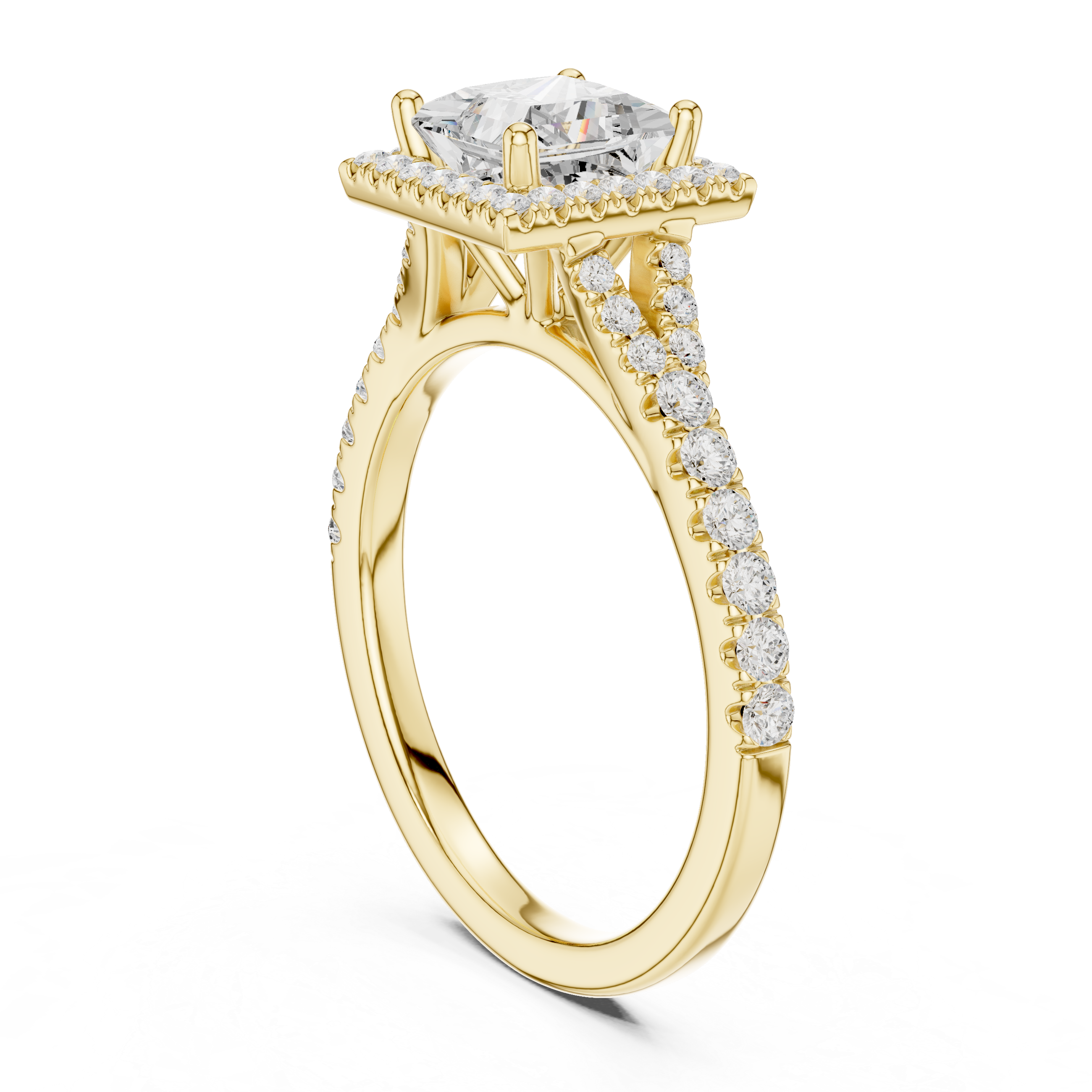 Princess Cut Halo Diamond Ring – Pavé Band Classic Square Elegance