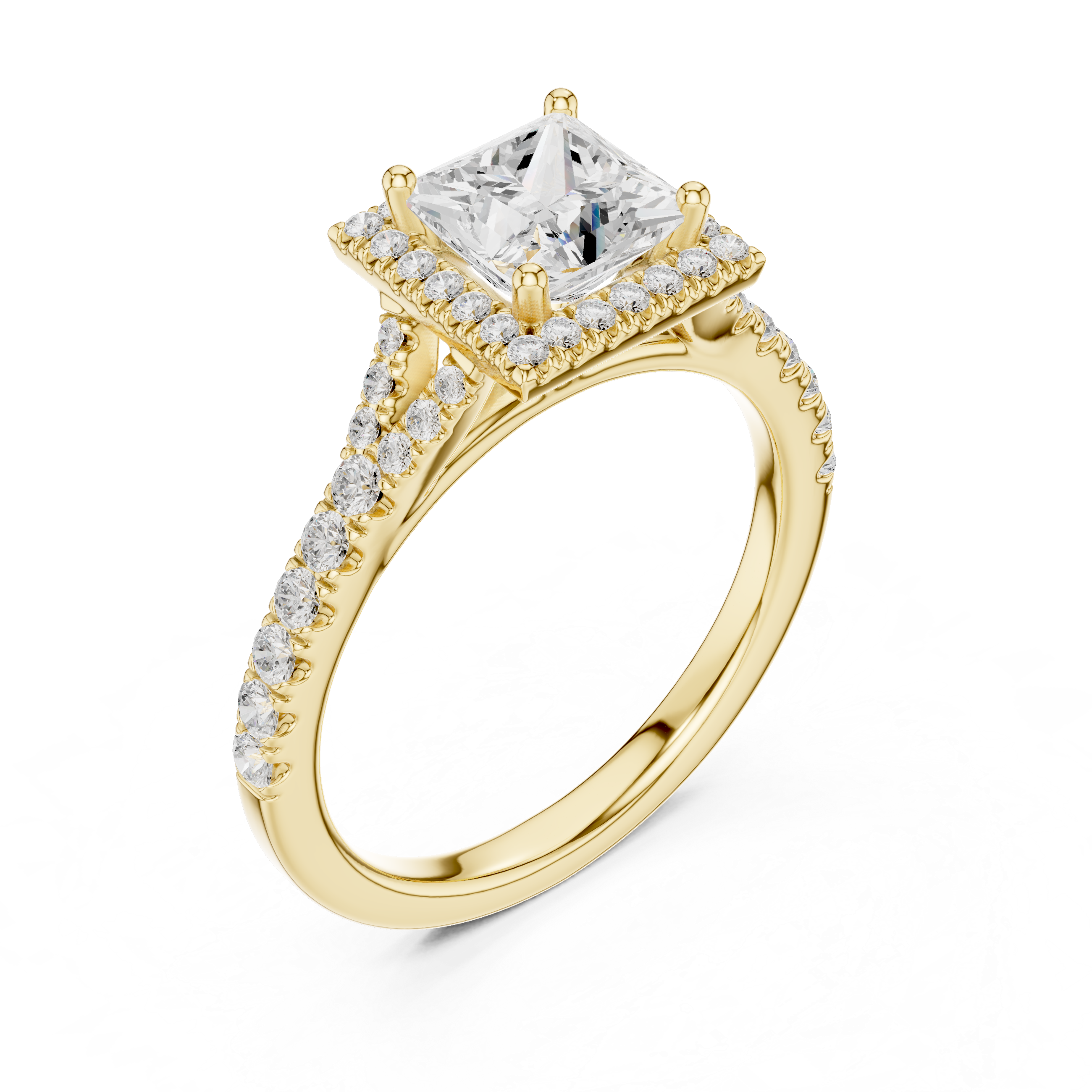 Princess Cut Halo Diamond Ring – Pavé Band Classic Square Elegance