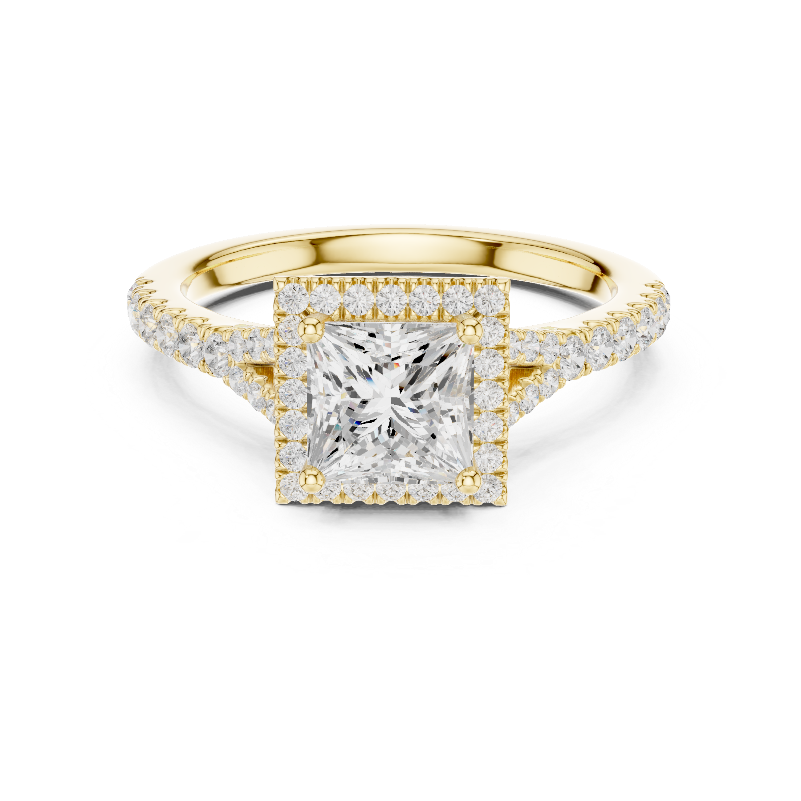 Princess Cut Halo Diamond Ring – Pavé Band Classic Square Elegance