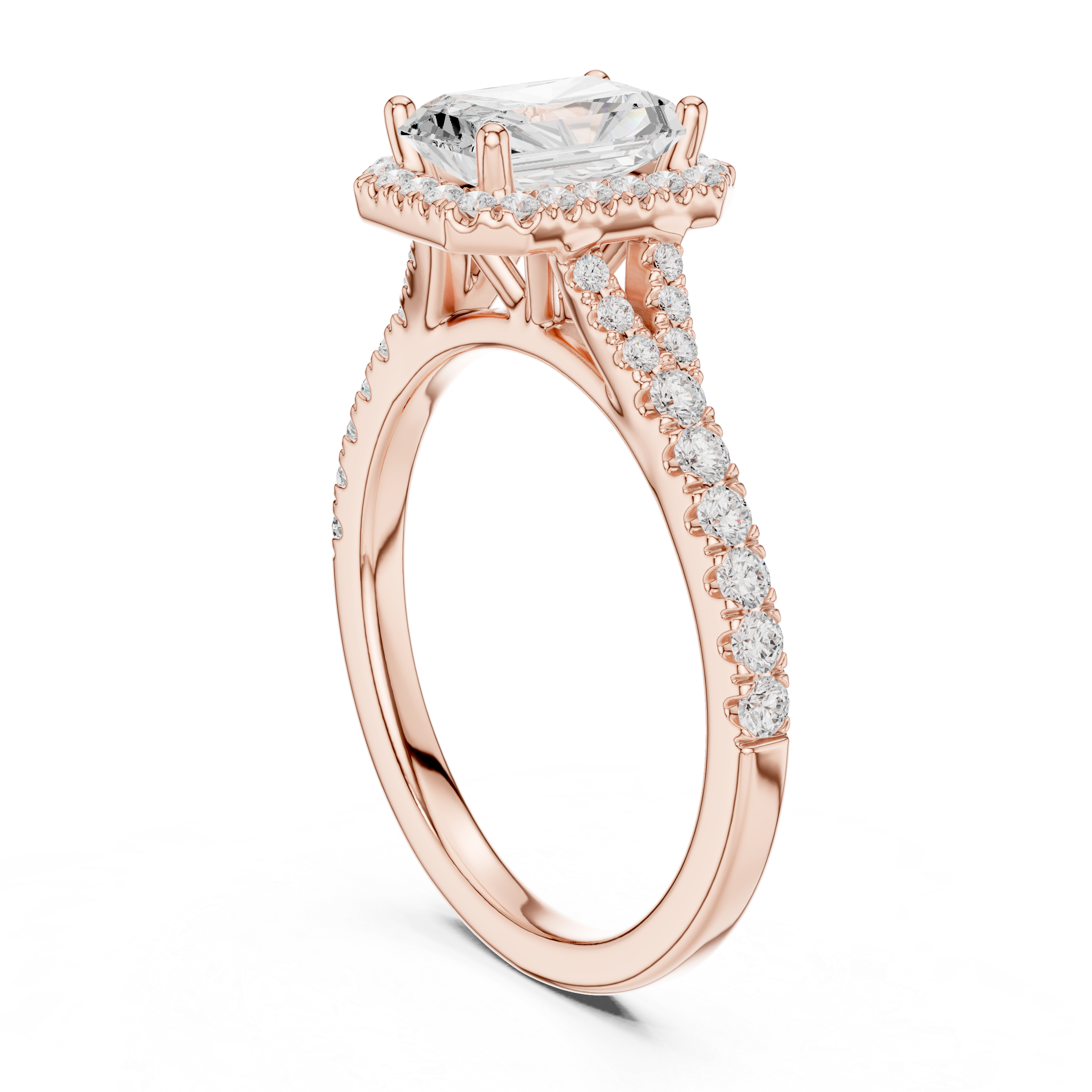 Radiant Cut Halo Diamond Ring – Pavé Band Modern Elegance