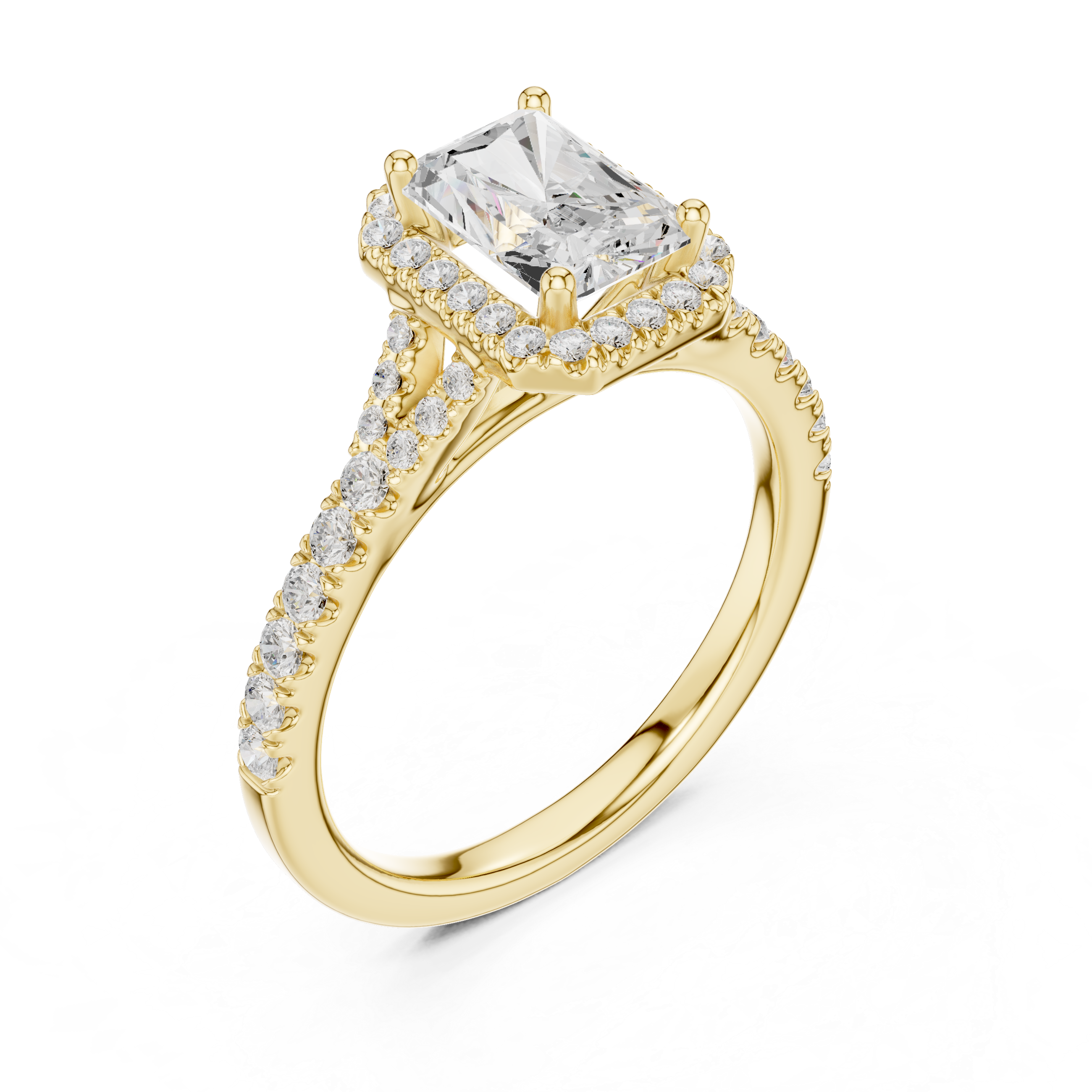 Radiant Cut Halo Diamond Ring – Pavé Band Modern Elegance