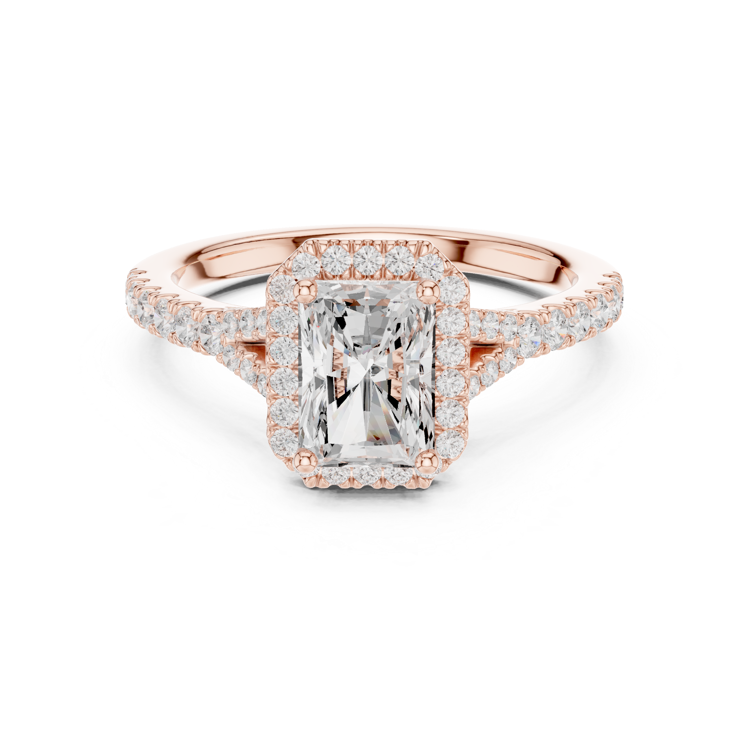 Radiant Cut Halo Diamond Ring – Pavé Band Modern Elegance