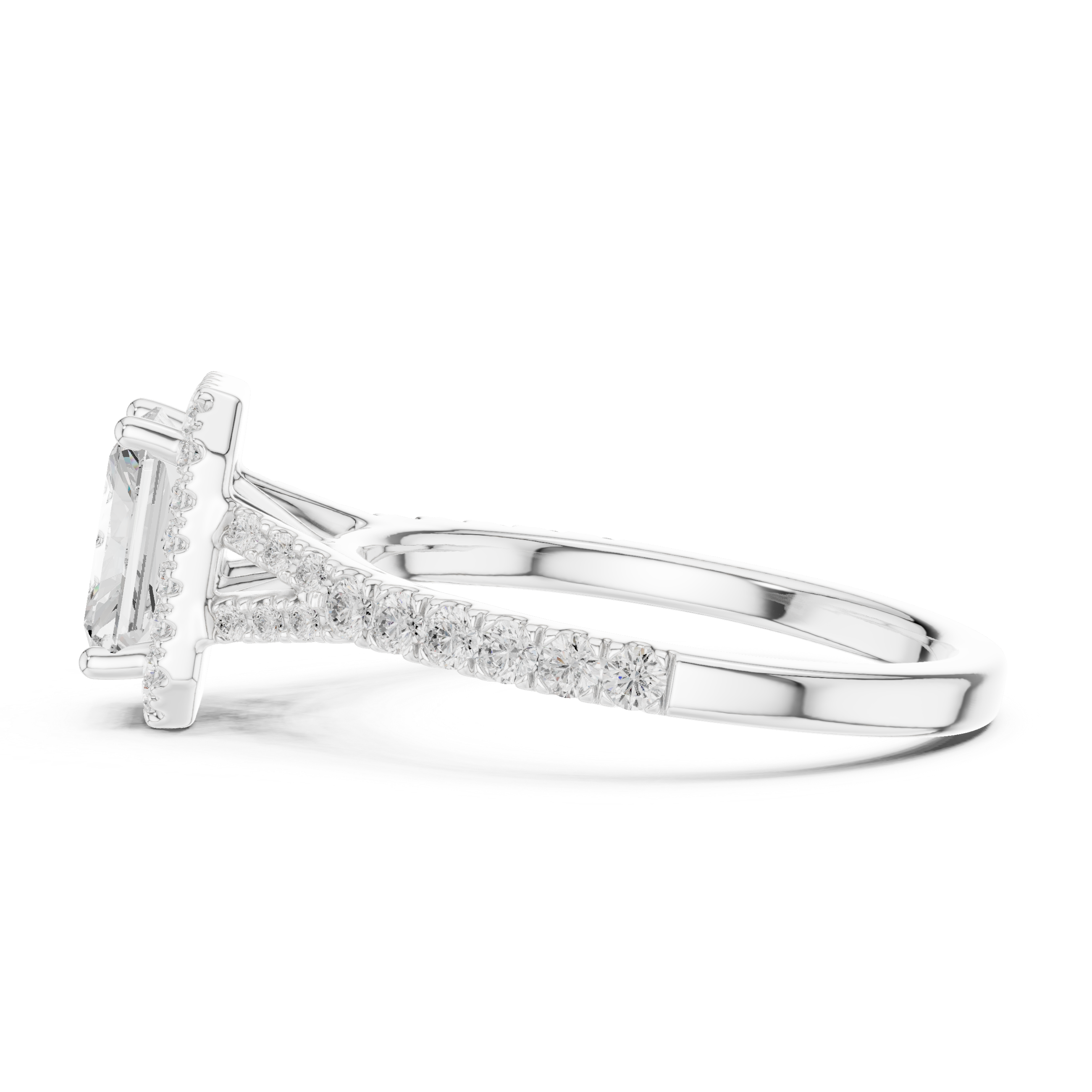 Radiant Cut Halo Diamond Ring – Pavé Band Modern Elegance