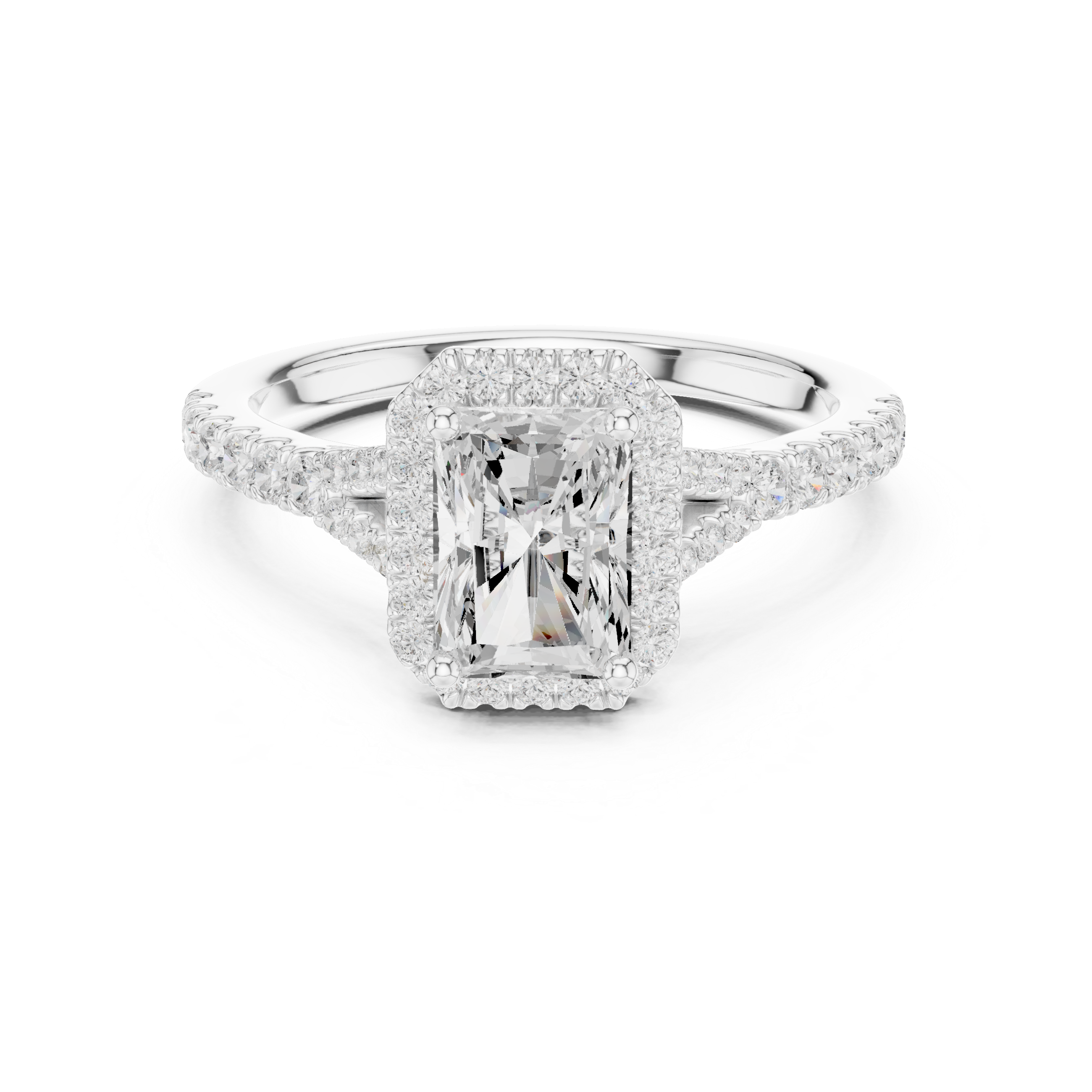 Radiant Cut Halo Diamond Ring – Pavé Band Modern Elegance