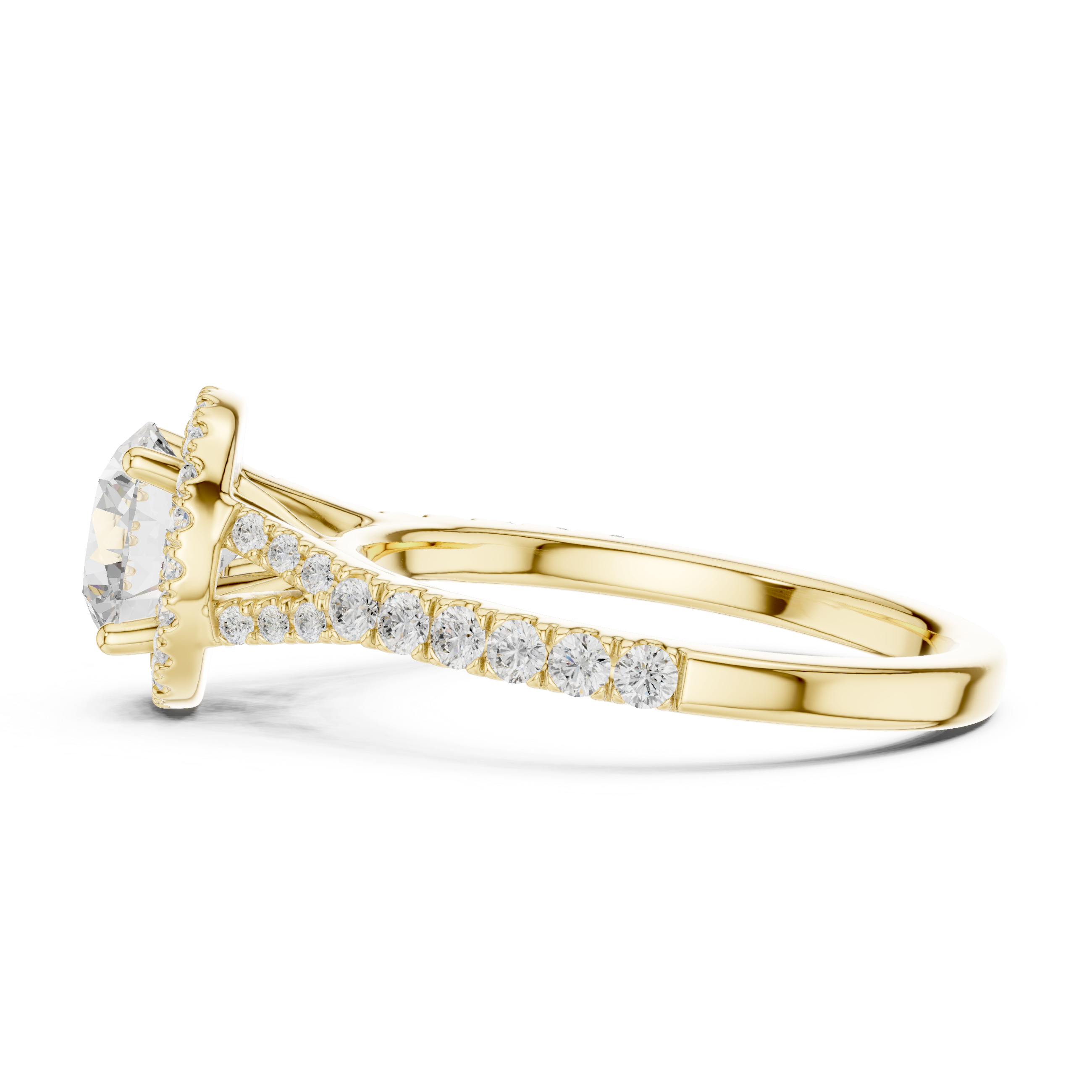 Round Cut Halo Diamond Ring – Pavé Band Timeless Brilliance