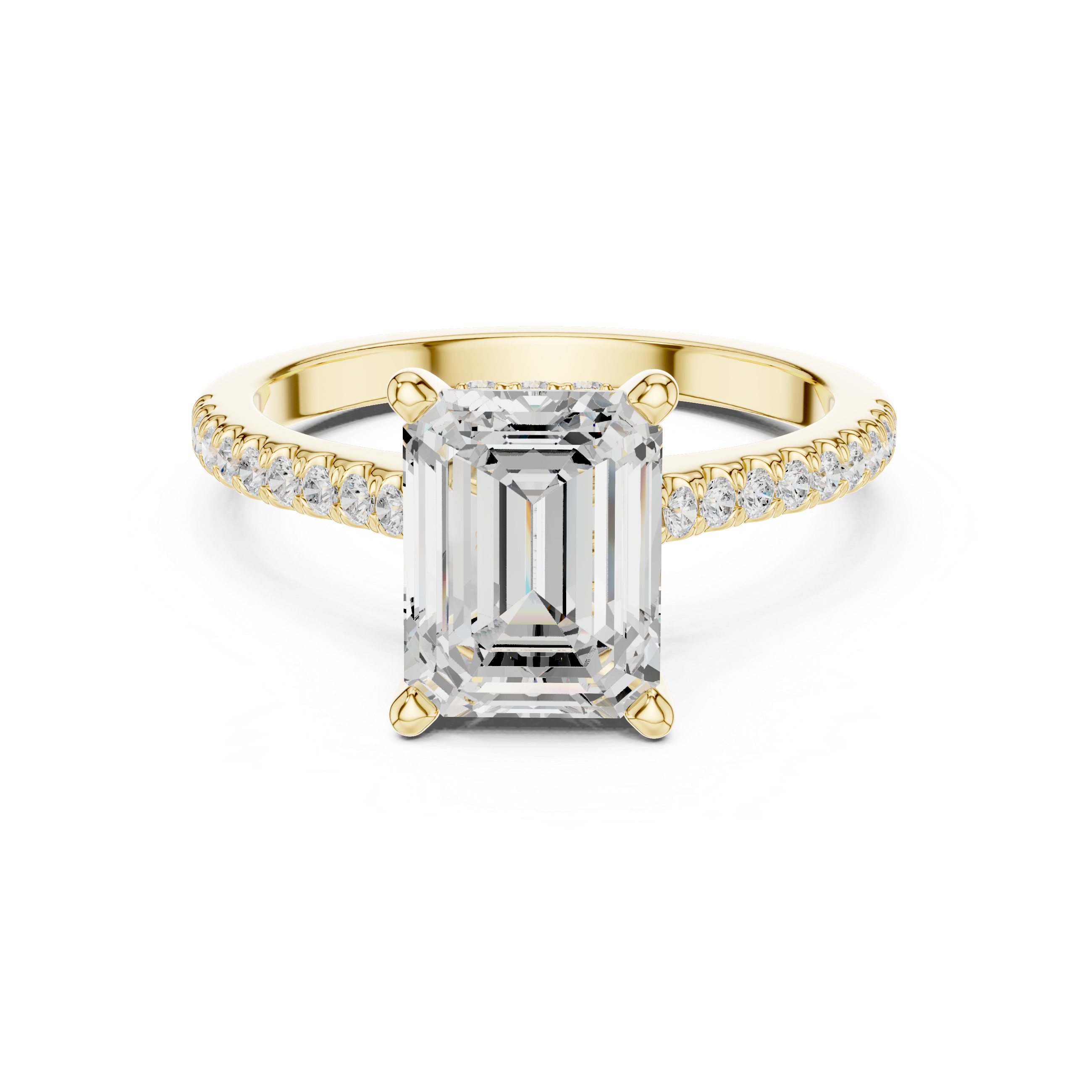 Emerald Cut Solitaire Engagement Ring with Pavé Diamond Cathedral Band