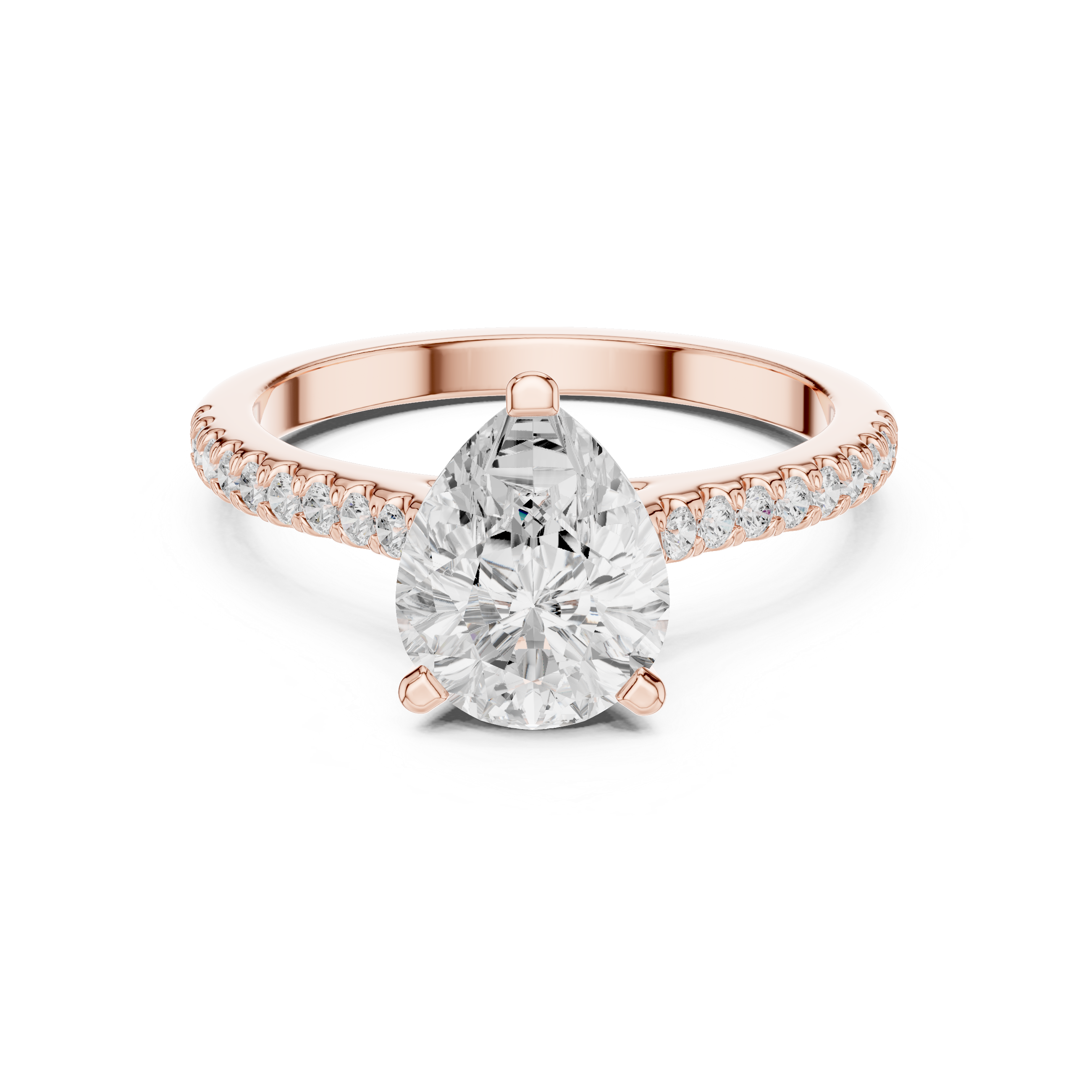 Pear Cut Solitaire Engagement Ring with Pavé Diamond Cathedral Band