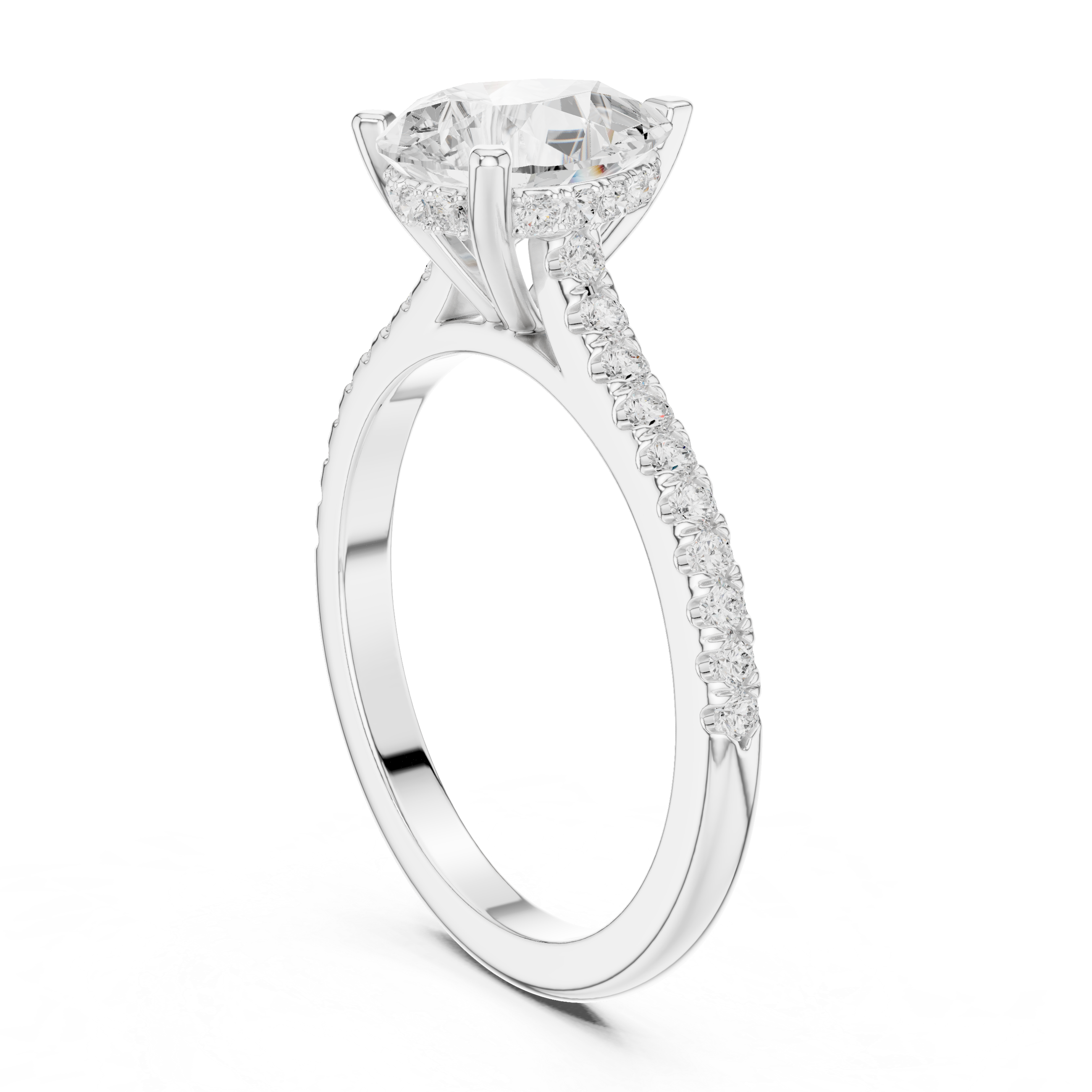 Pear Cut Solitaire Engagement Ring with Pavé Diamond Cathedral Band