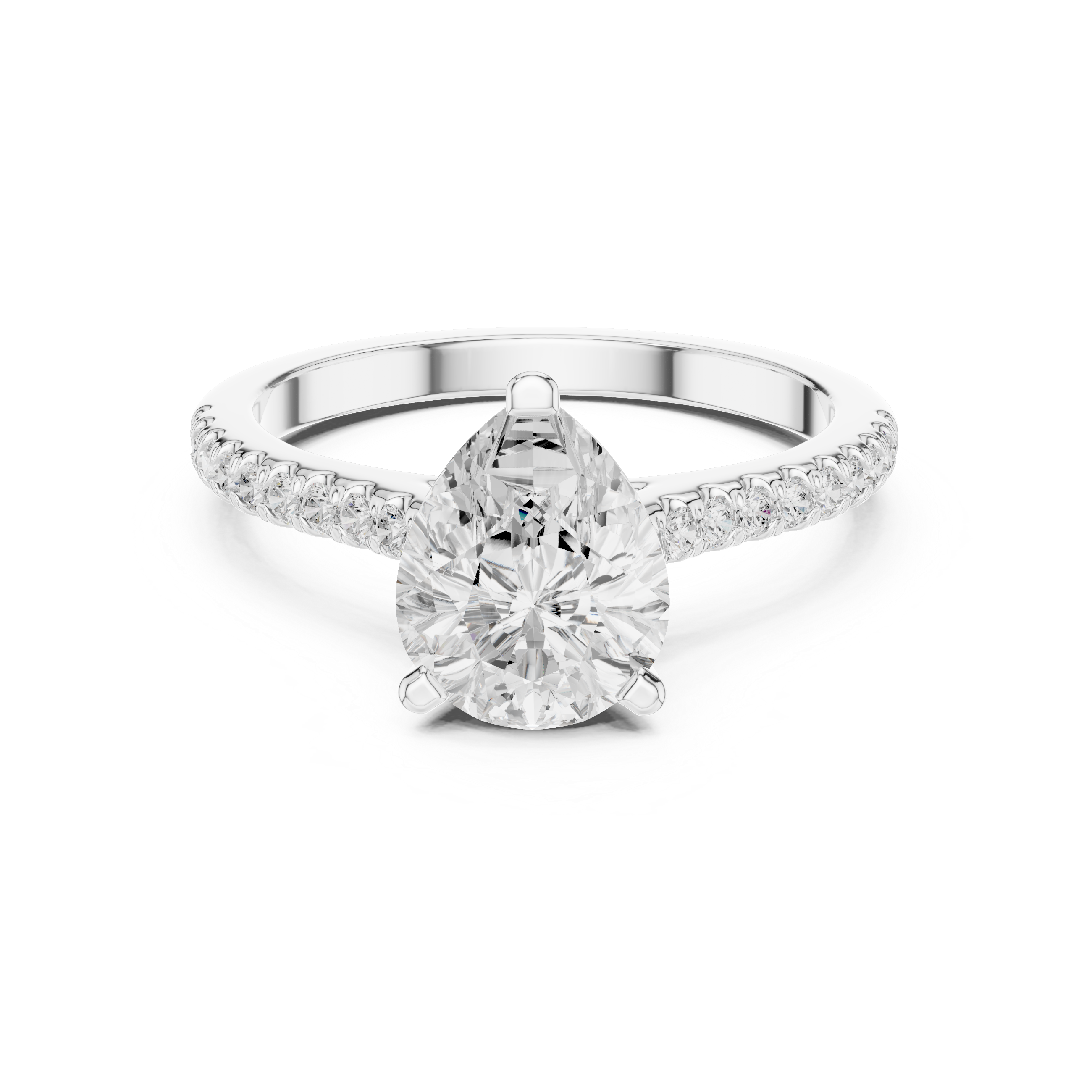 Pear Cut Solitaire Engagement Ring with Pavé Diamond Cathedral Band