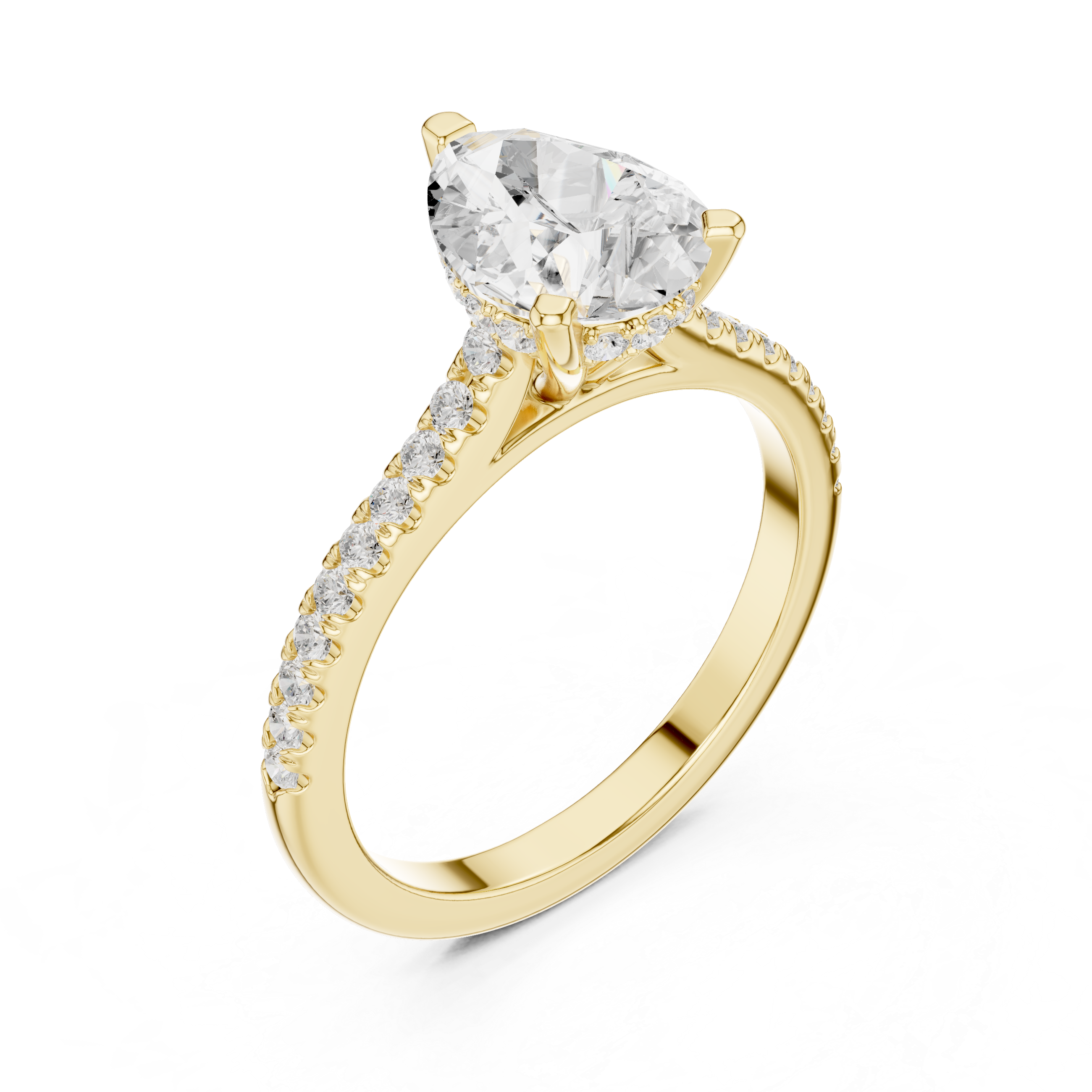 Pear Cut Solitaire Engagement Ring with Pavé Diamond Cathedral Band