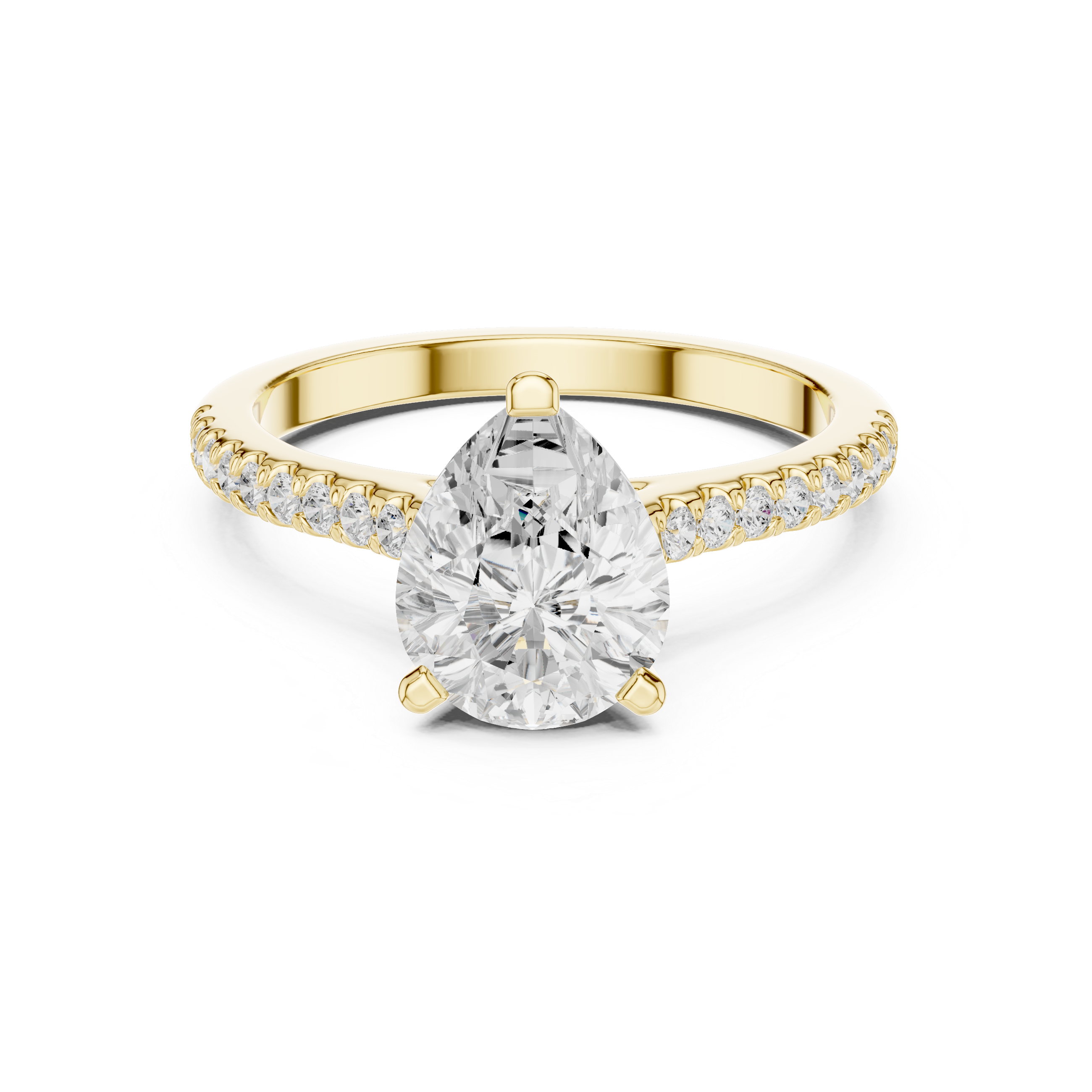 Pear Cut Solitaire Engagement Ring with Pavé Diamond Cathedral Band