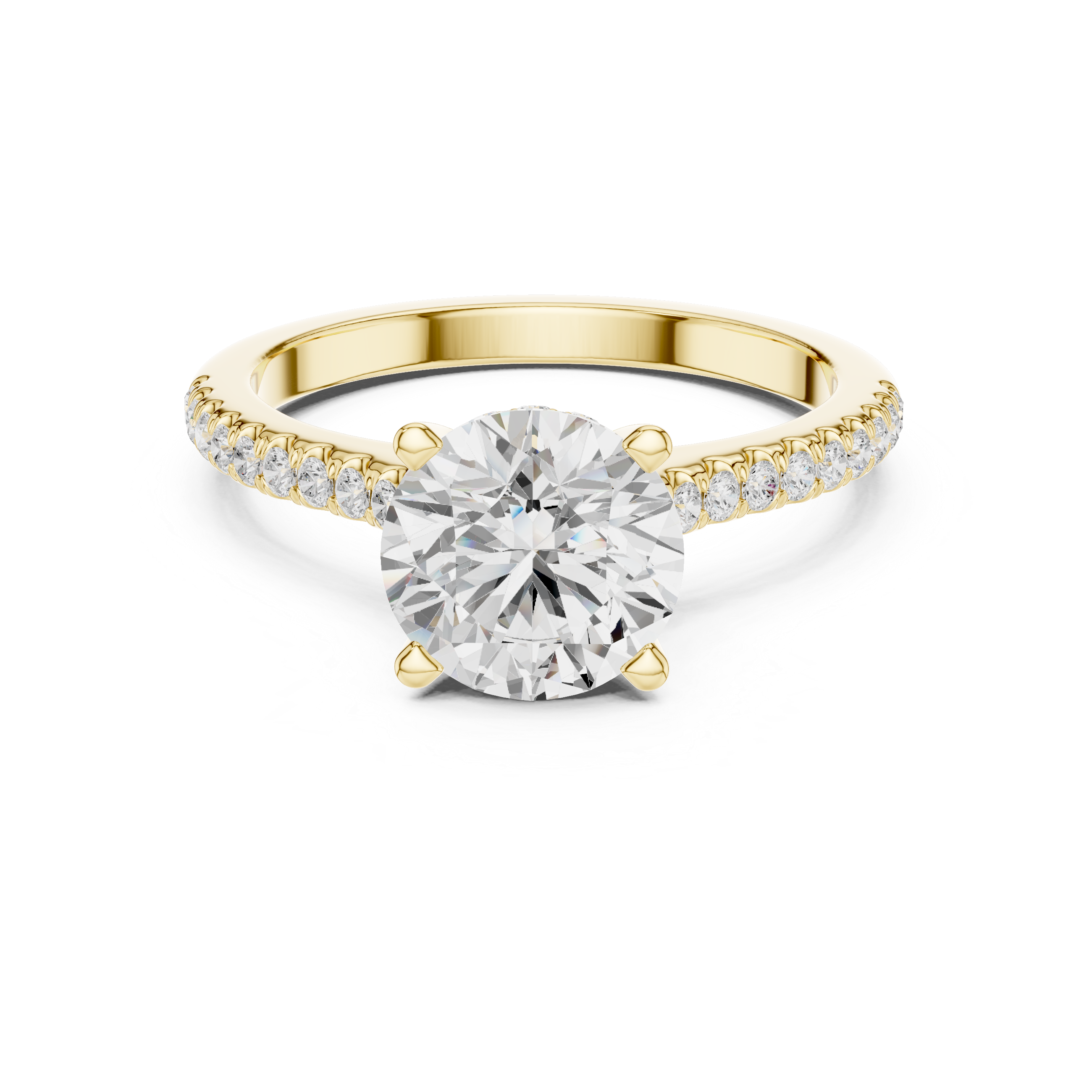 Classic Round Solitaire Engagement Ring with Pavé Diamond Band and Hidden Halo