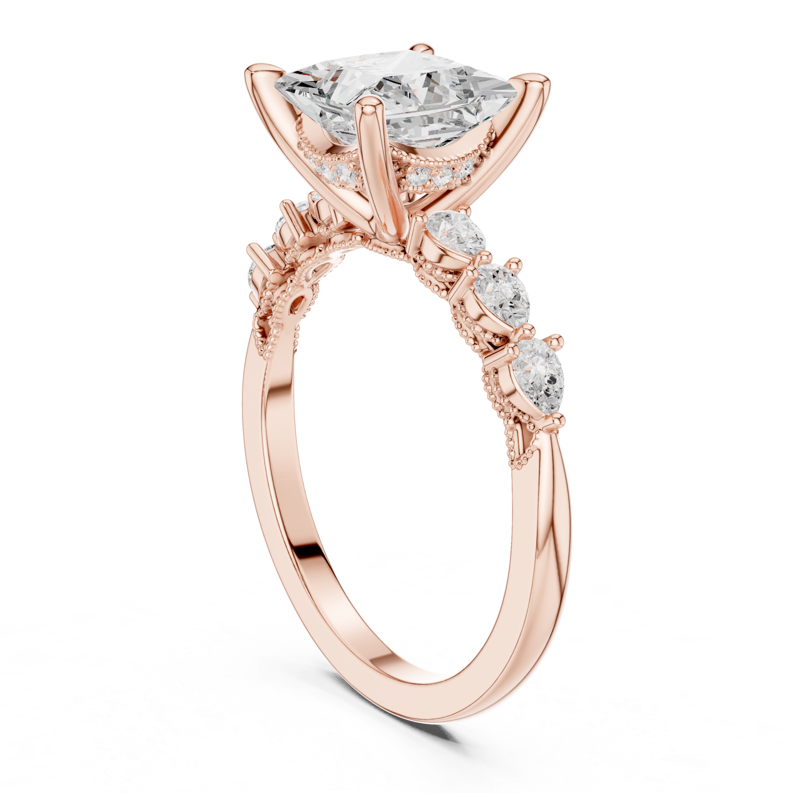 Princess Cut Engagement Ring with Pear Diamond Accents and Hidden Halo Gallery