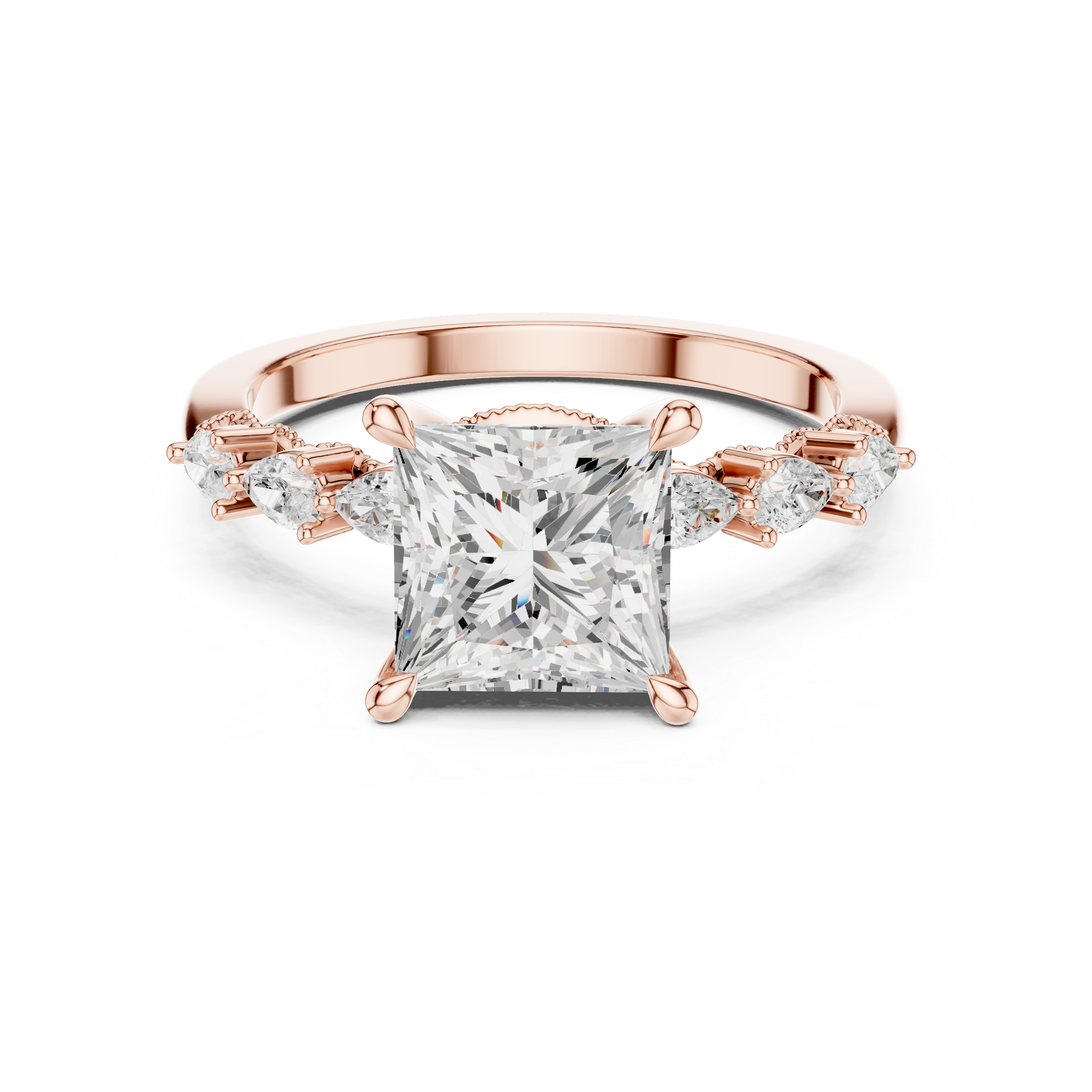 Princess Cut Engagement Ring with Pear Diamond Accents and Hidden Halo Gallery