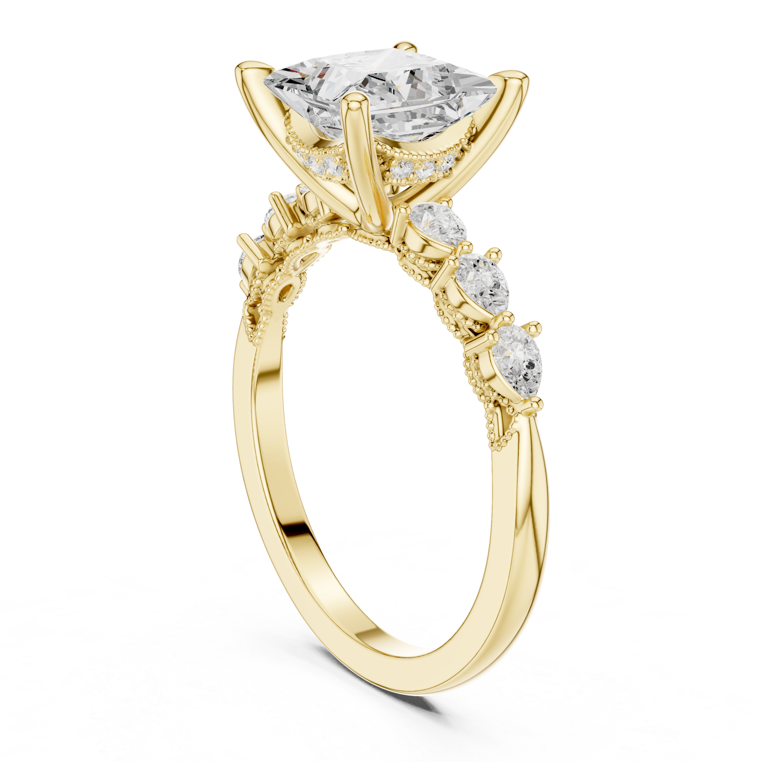 Princess Cut Engagement Ring with Pear Diamond Accents and Hidden Halo Gallery