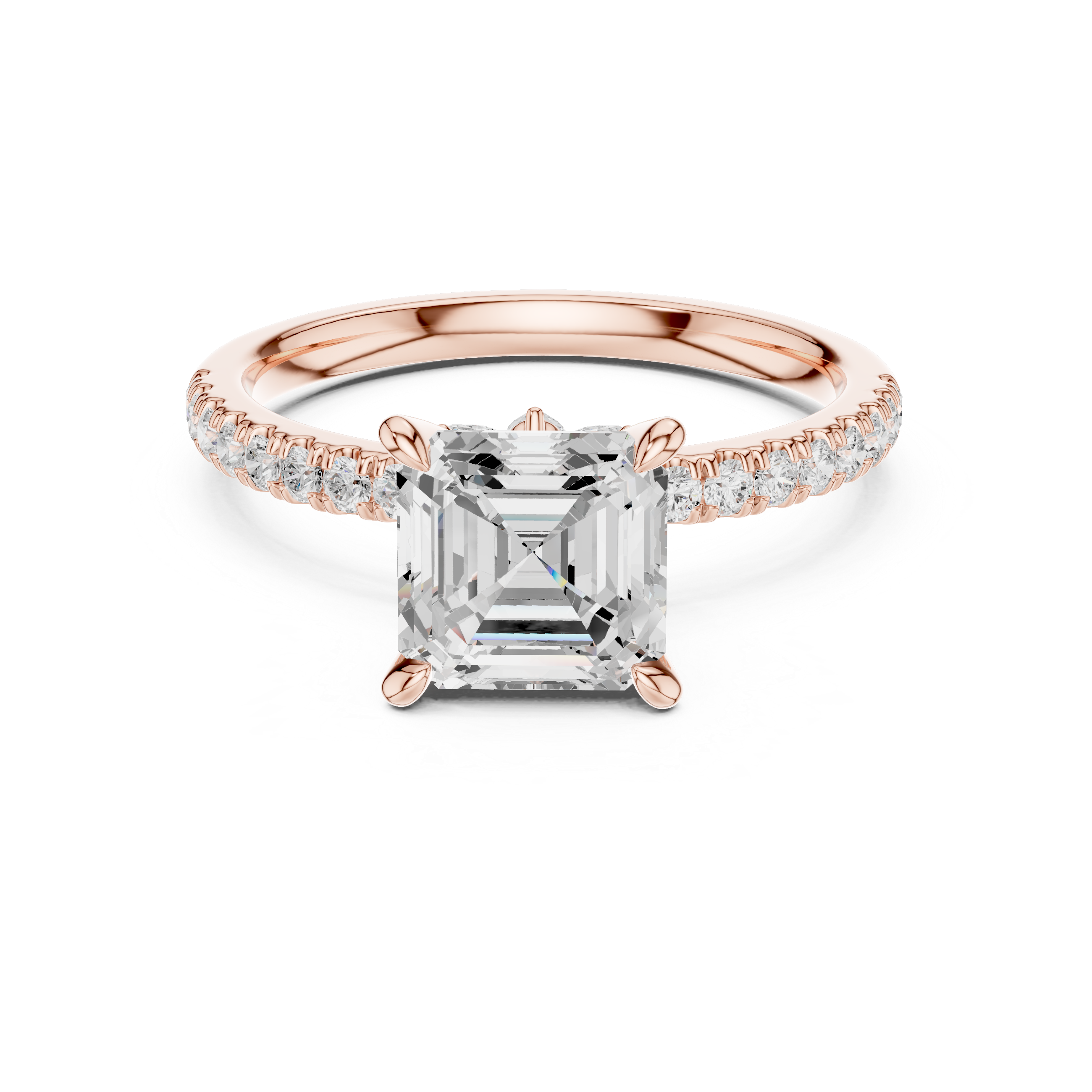 Asscher Cut Engagement Ring with Hidden Marquise Diamond Gallery and Pavé Band